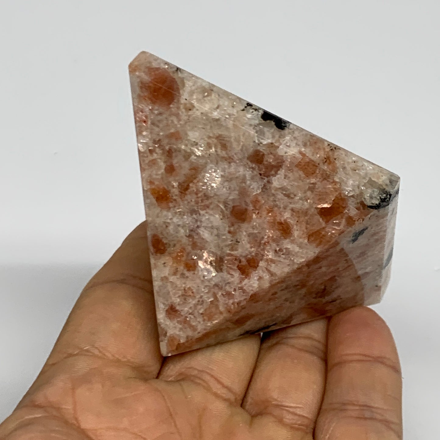 0.33 lbs, 1.7"x2.2"x2.2", Sunstone Pyramid Gemstone, Polished Gemstone, B31776