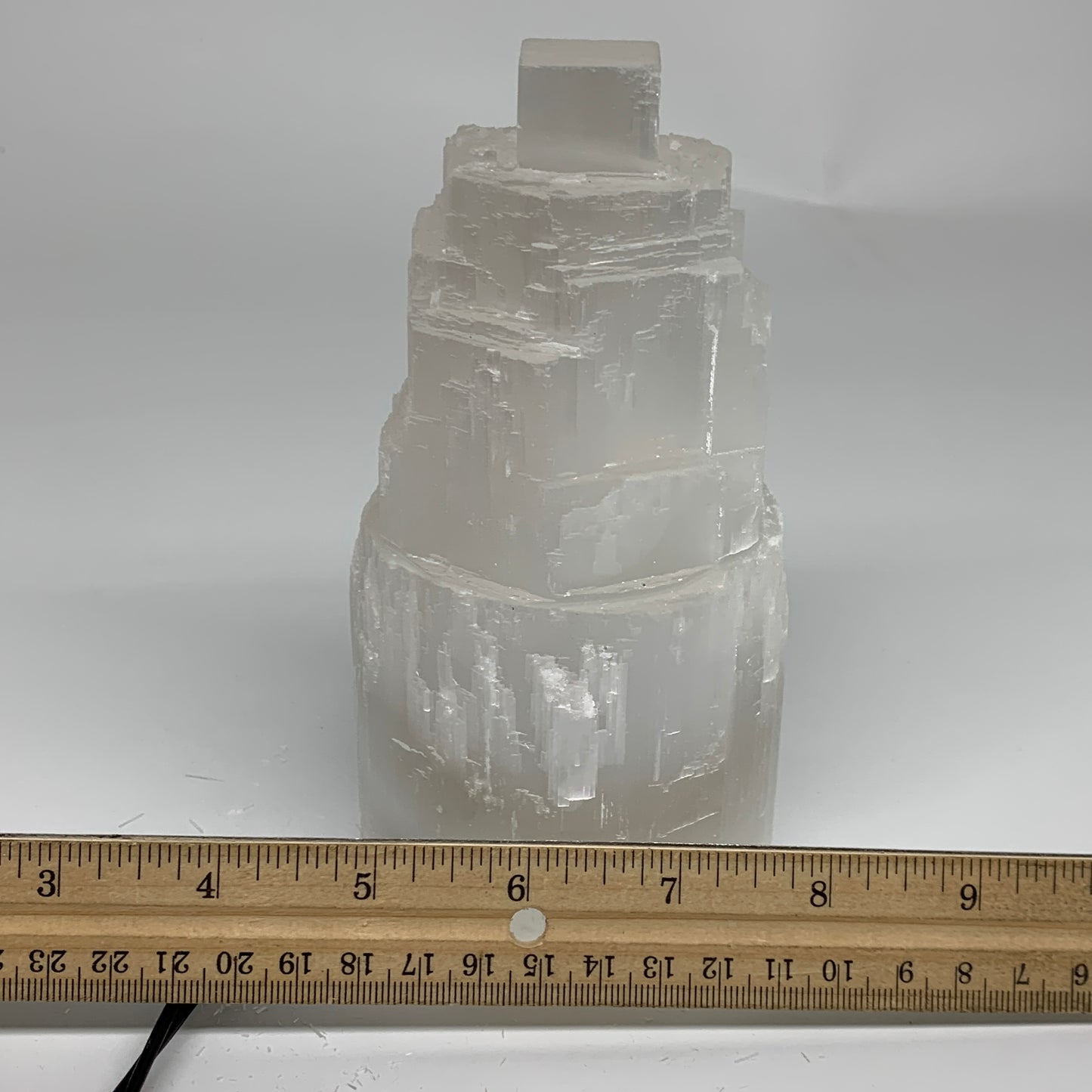 2.1 lbs, 6"x3.1", Raw Rough Selenite (Satin Spar) Lamp Tower, 6ft Chord, B35861