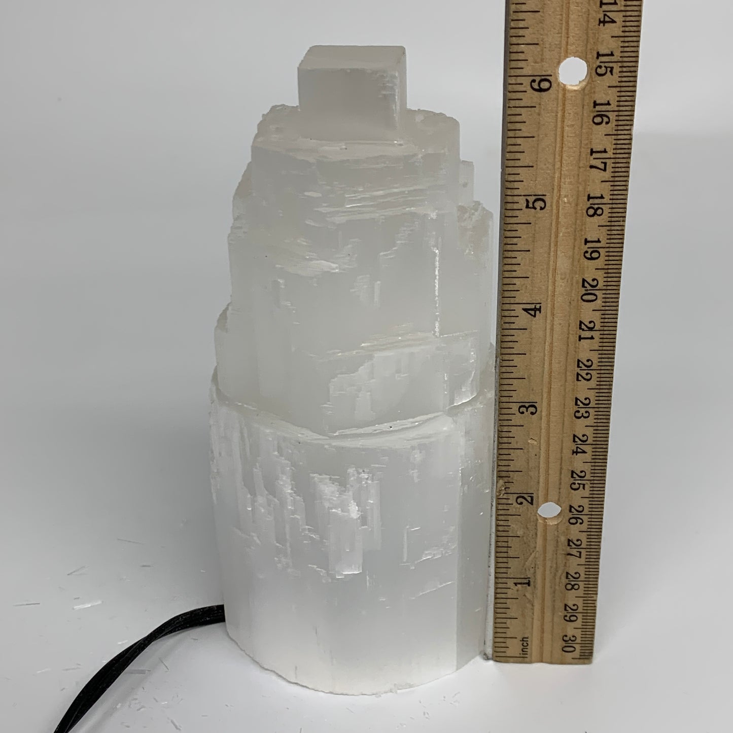2.1 lbs, 6"x3.1", Raw Rough Selenite (Satin Spar) Lamp Tower, 6ft Chord, B35861
