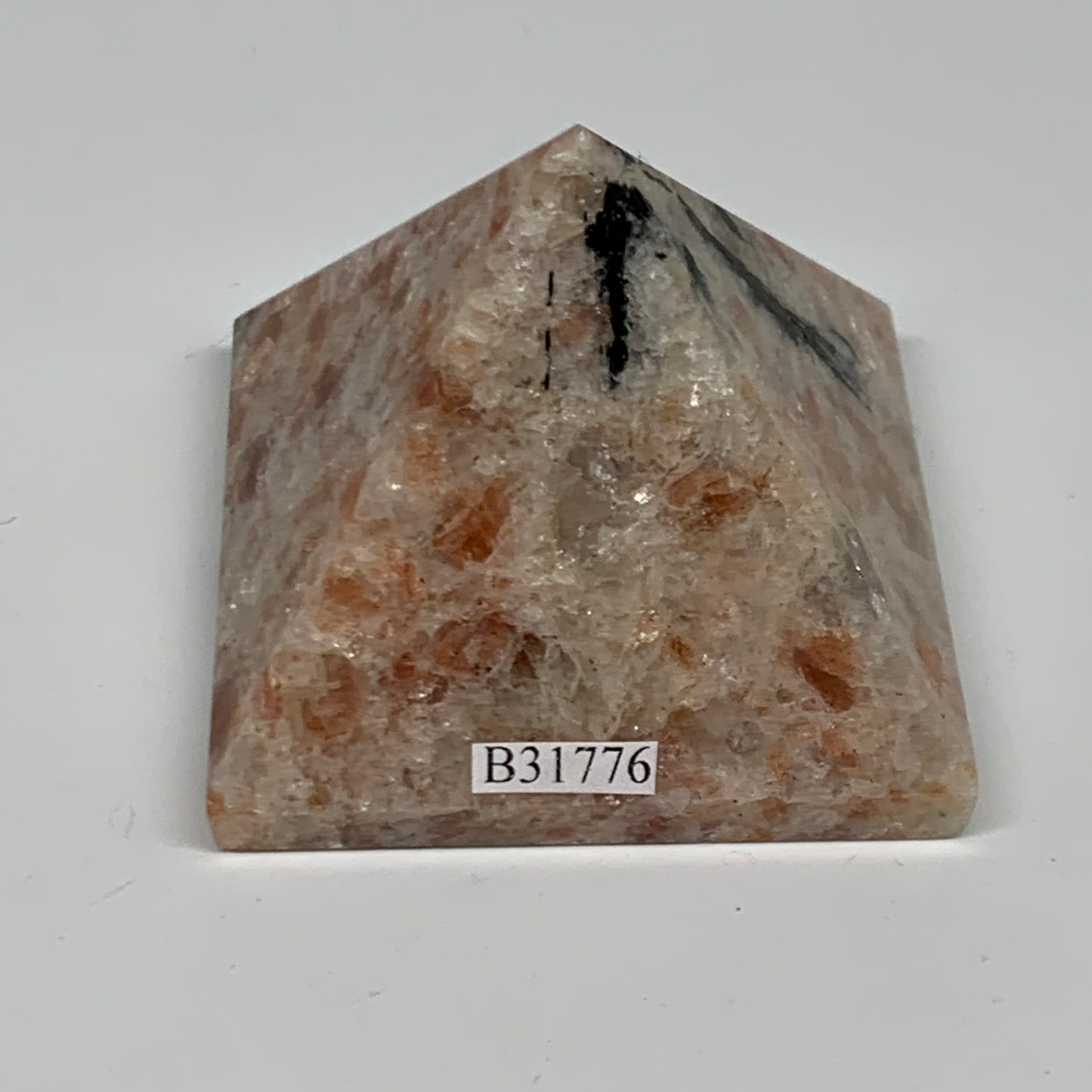 0.33 lbs, 1.7"x2.2"x2.2", Sunstone Pyramid Gemstone, Polished Gemstone, B31776