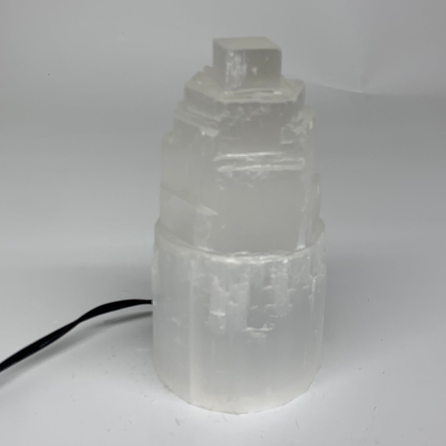 2.1 lbs, 6"x3.1", Raw Rough Selenite (Satin Spar) Lamp Tower, 6ft Chord, B35861