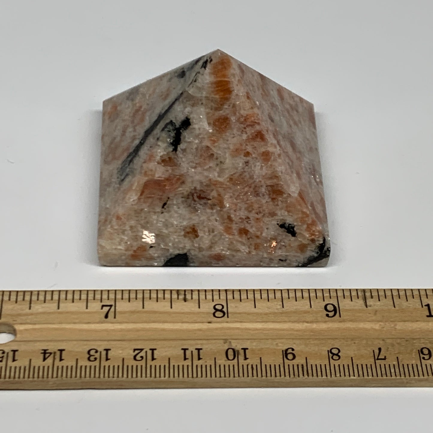 0.33 lbs, 1.7"x2.2"x2.2", Sunstone Pyramid Gemstone, Polished Gemstone, B31776