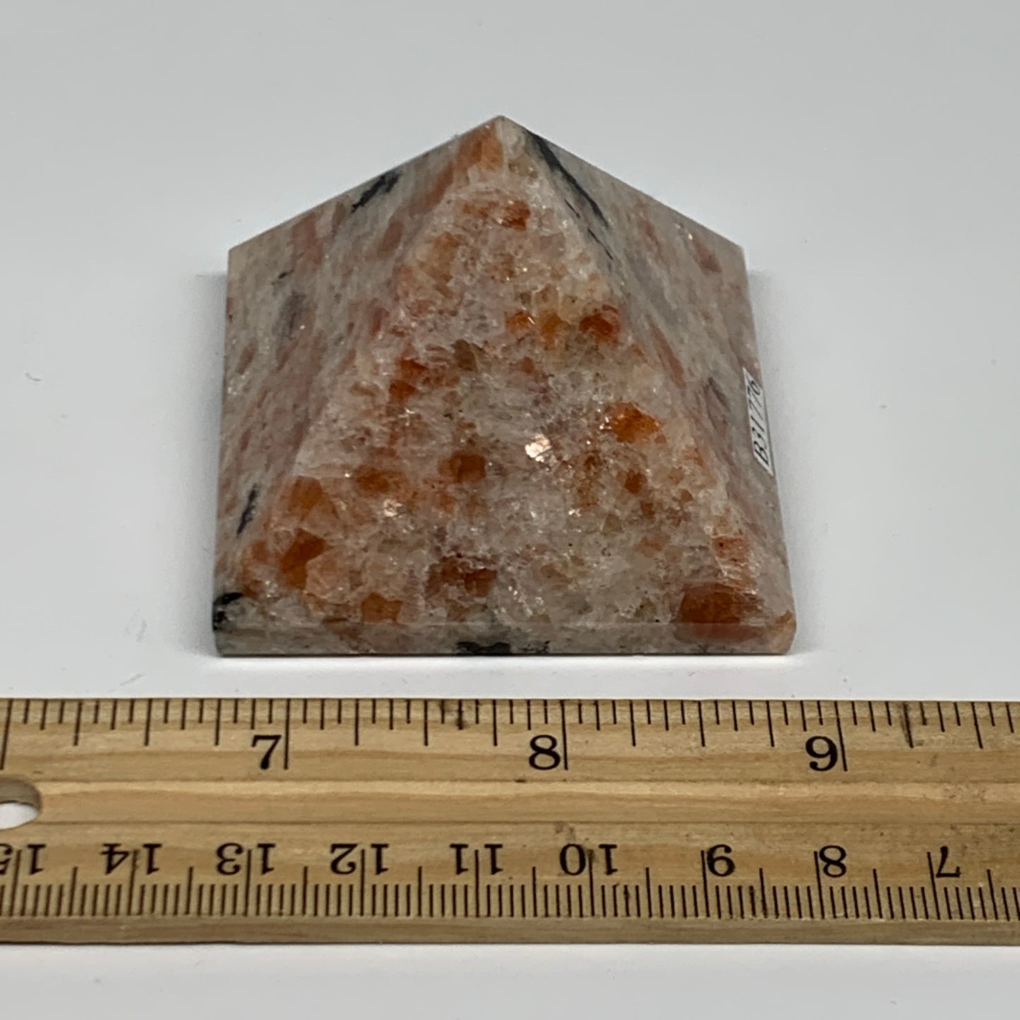 0.33 lbs, 1.7"x2.2"x2.2", Sunstone Pyramid Gemstone, Polished Gemstone, B31776