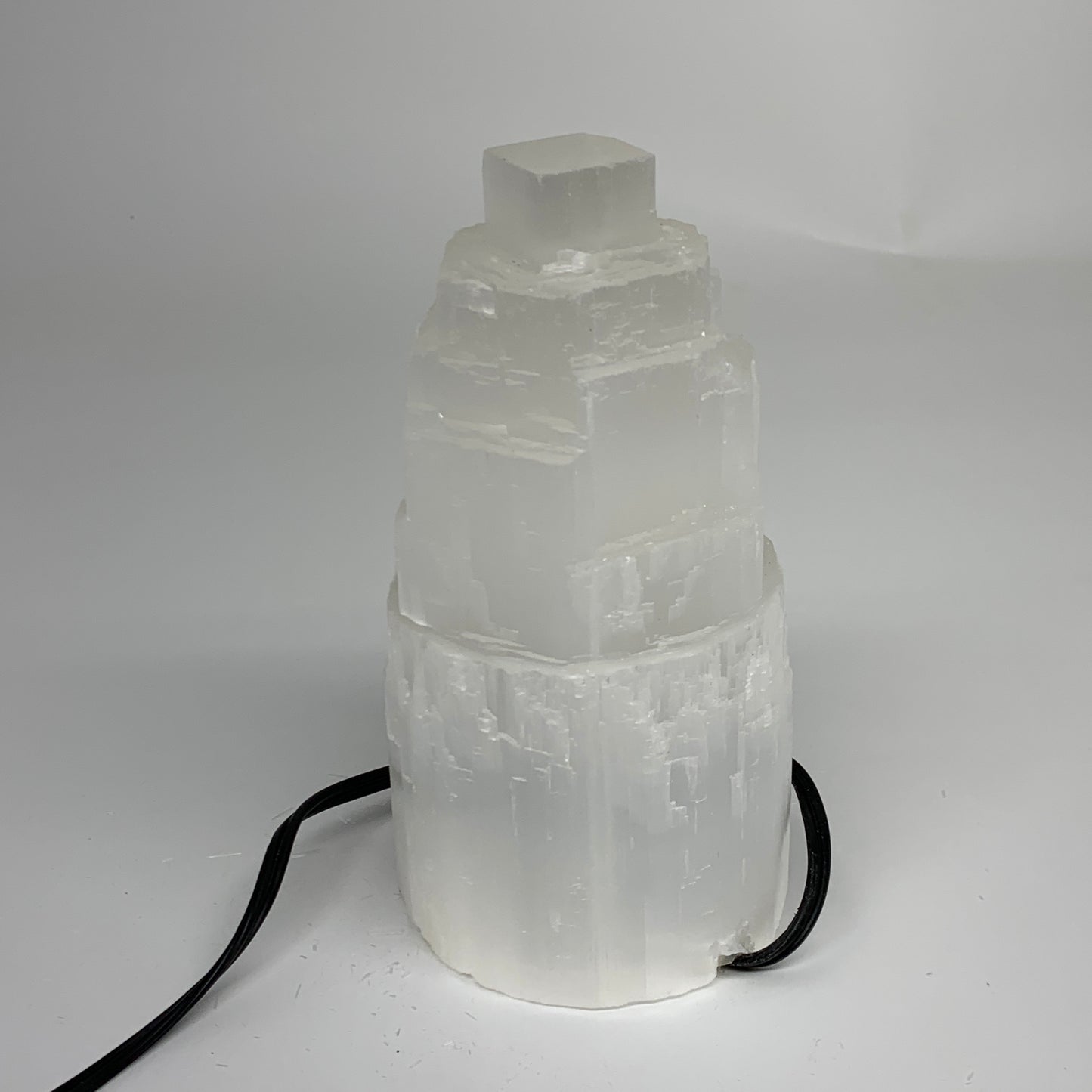 2.1 lbs, 6"x3.1", Raw Rough Selenite (Satin Spar) Lamp Tower, 6ft Chord, B35861