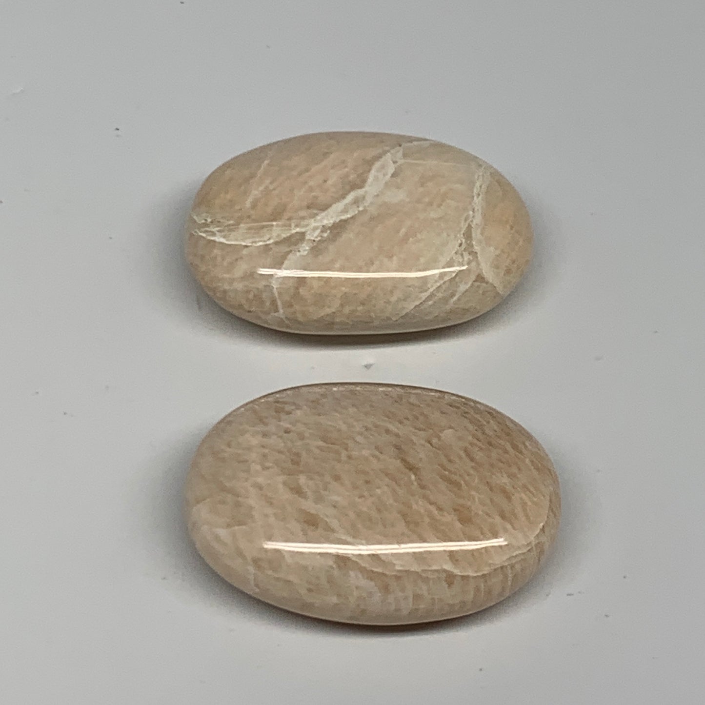 124.6g,2"-2.1", 2pcs, Peach Moonstone Crystal Palm-Stone Polished Reiki, B27968