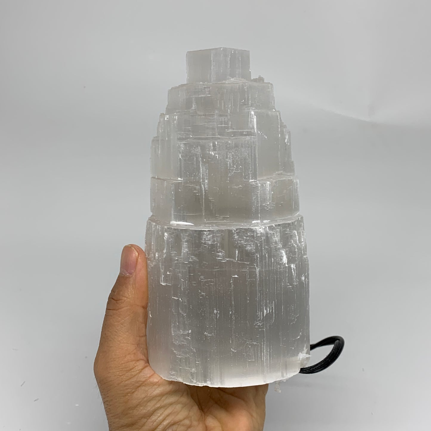 2.1 lbs, 6"x3.1", Raw Rough Selenite (Satin Spar) Lamp Tower, 6ft Chord, B35861