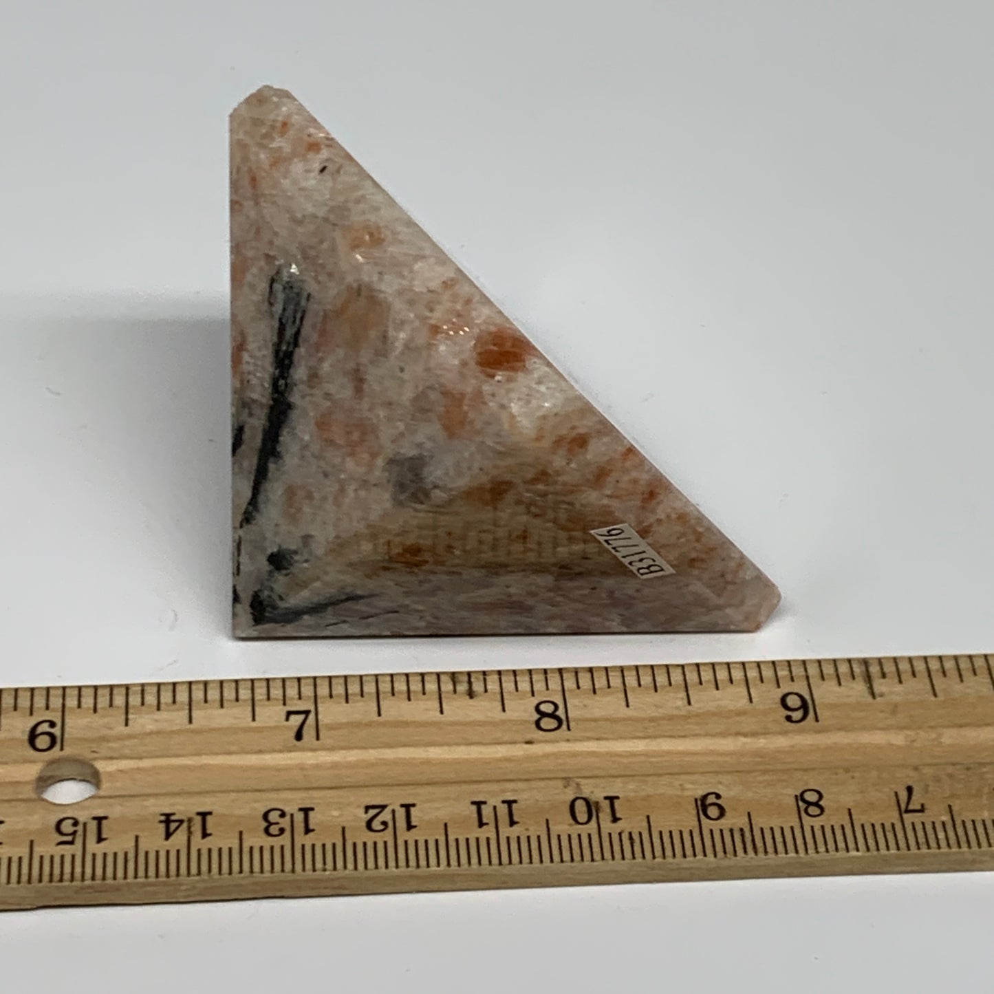 0.33 lbs, 1.7"x2.2"x2.2", Sunstone Pyramid Gemstone, Polished Gemstone, B31776