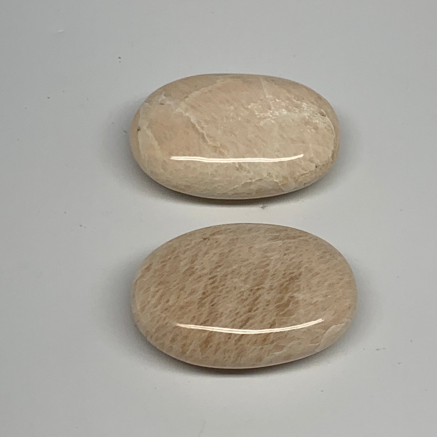 124.6g,2"-2.1", 2pcs, Peach Moonstone Crystal Palm-Stone Polished Reiki, B27968