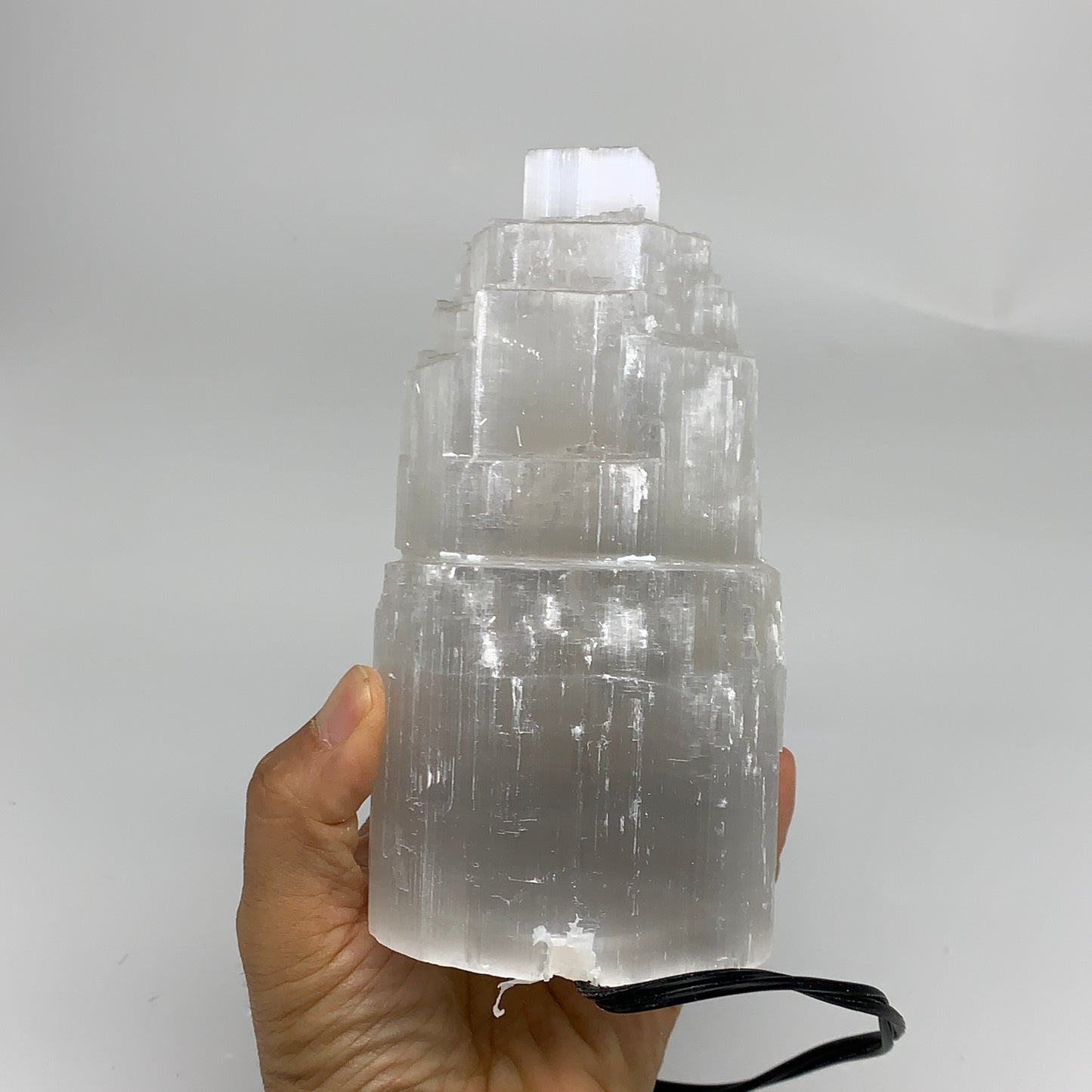 2.1 lbs, 6"x3.1", Raw Rough Selenite (Satin Spar) Lamp Tower, 6ft Chord, B35861