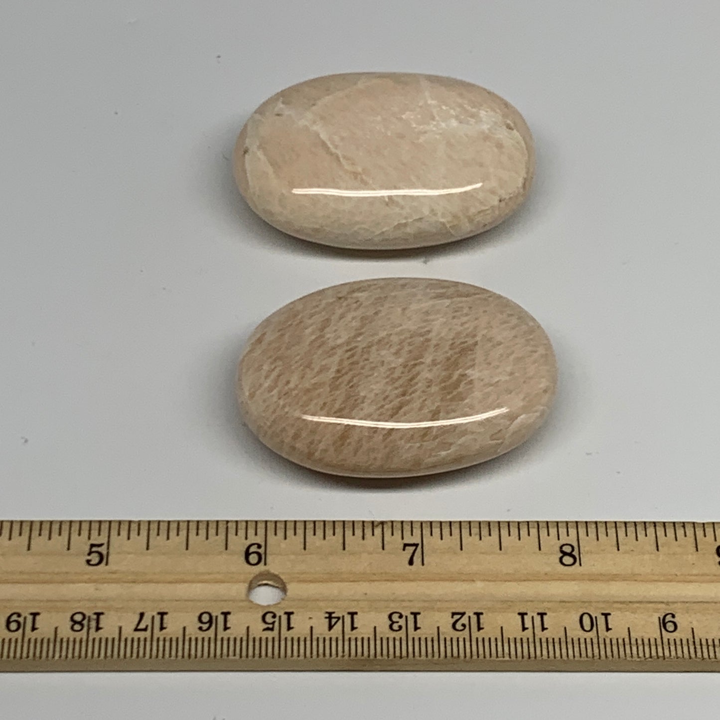 124.6g,2"-2.1", 2pcs, Peach Moonstone Crystal Palm-Stone Polished Reiki, B27968