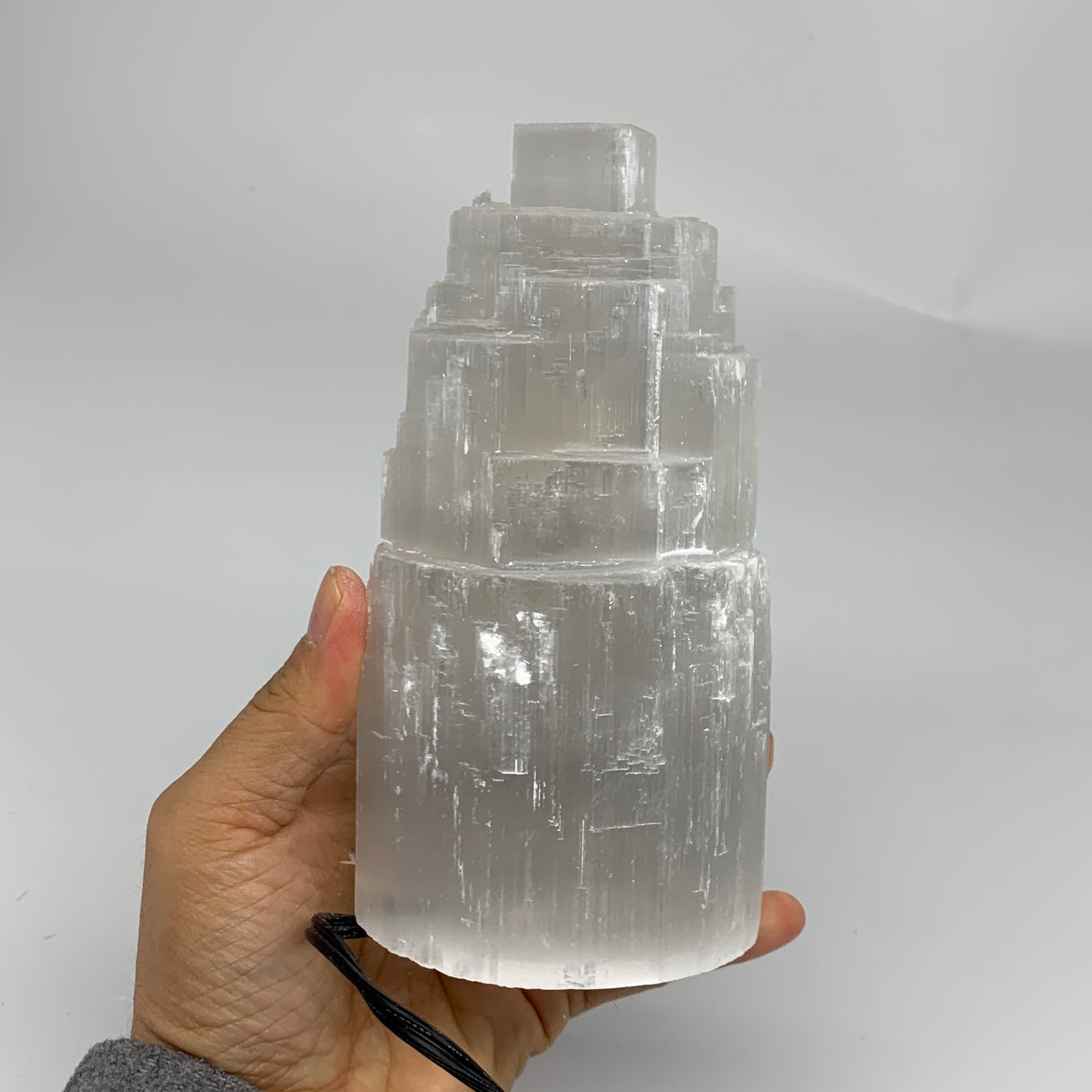 2.1 lbs, 6"x3.1", Raw Rough Selenite (Satin Spar) Lamp Tower, 6ft Chord, B35861