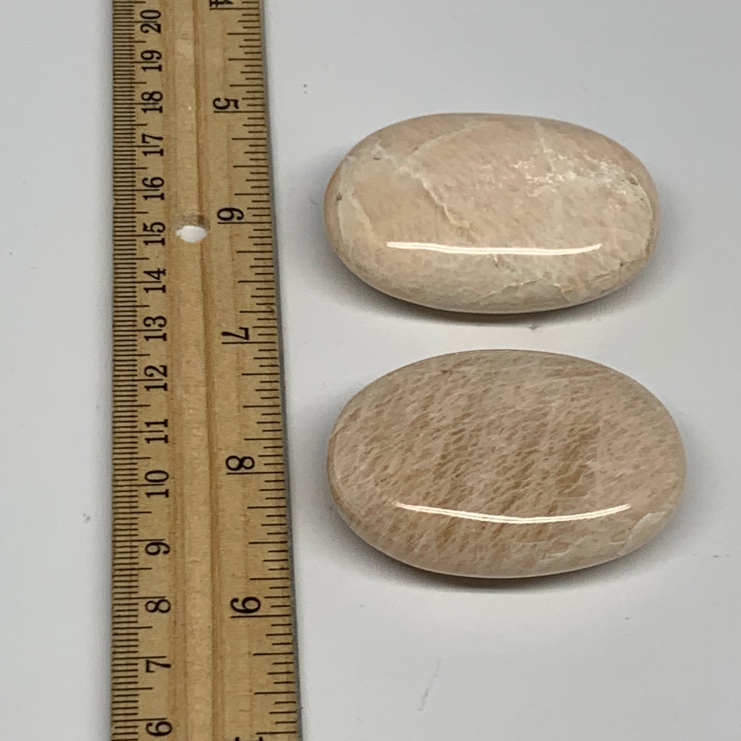124.6g,2"-2.1", 2pcs, Peach Moonstone Crystal Palm-Stone Polished Reiki, B27968