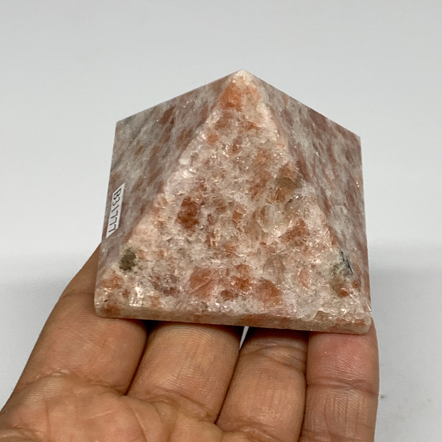 0.33 lbs, 1.7"x2.2"x2.2", Sunstone Pyramid Gemstone, Polished Gemstone, B31777