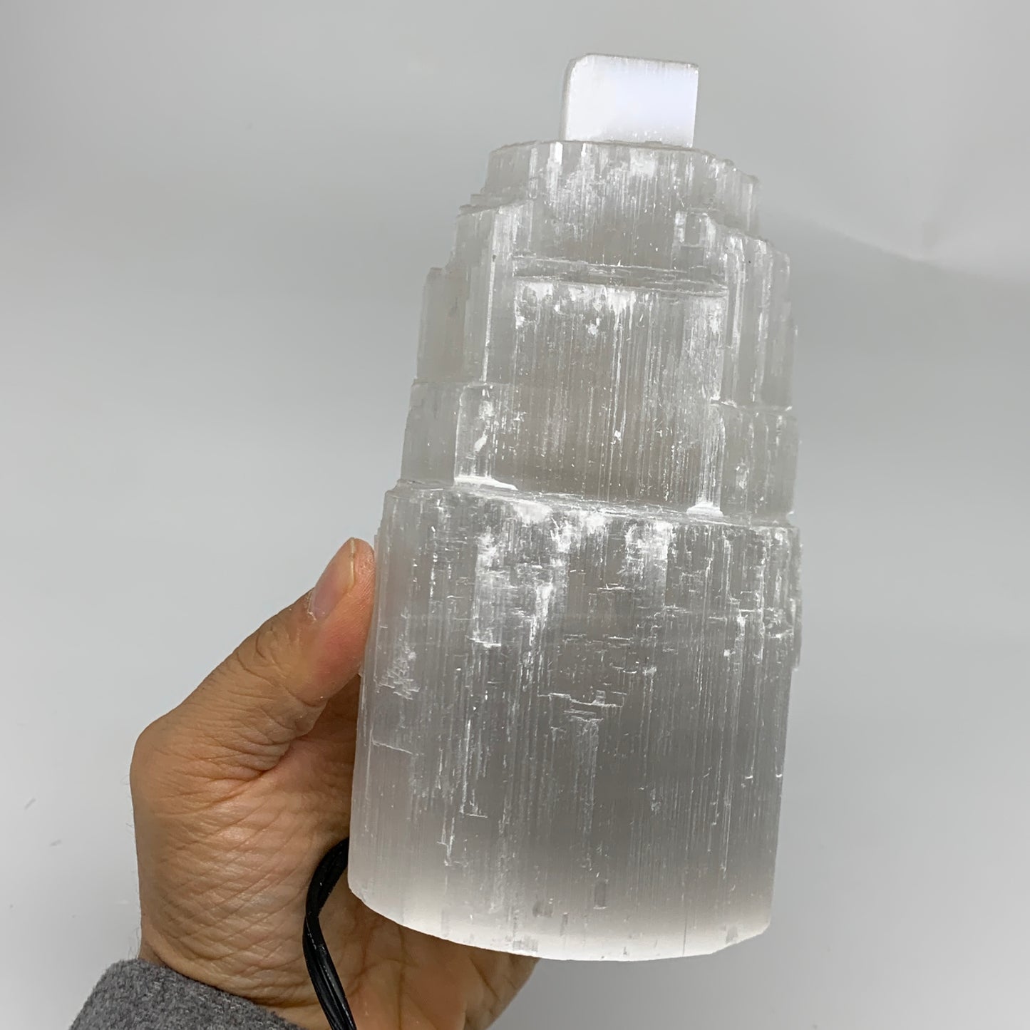 2.1 lbs, 6"x3.1", Raw Rough Selenite (Satin Spar) Lamp Tower, 6ft Chord, B35861