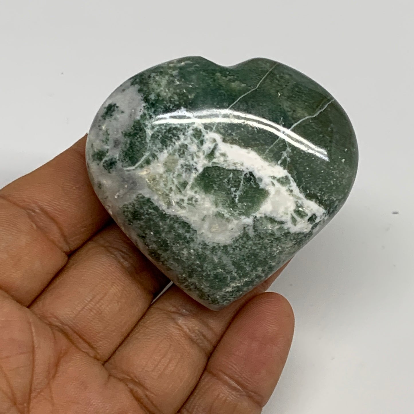 83.8g, 2"x2.2"x0.9", Natural Moss Agate Heart Crystal Gemstone @India, B29520