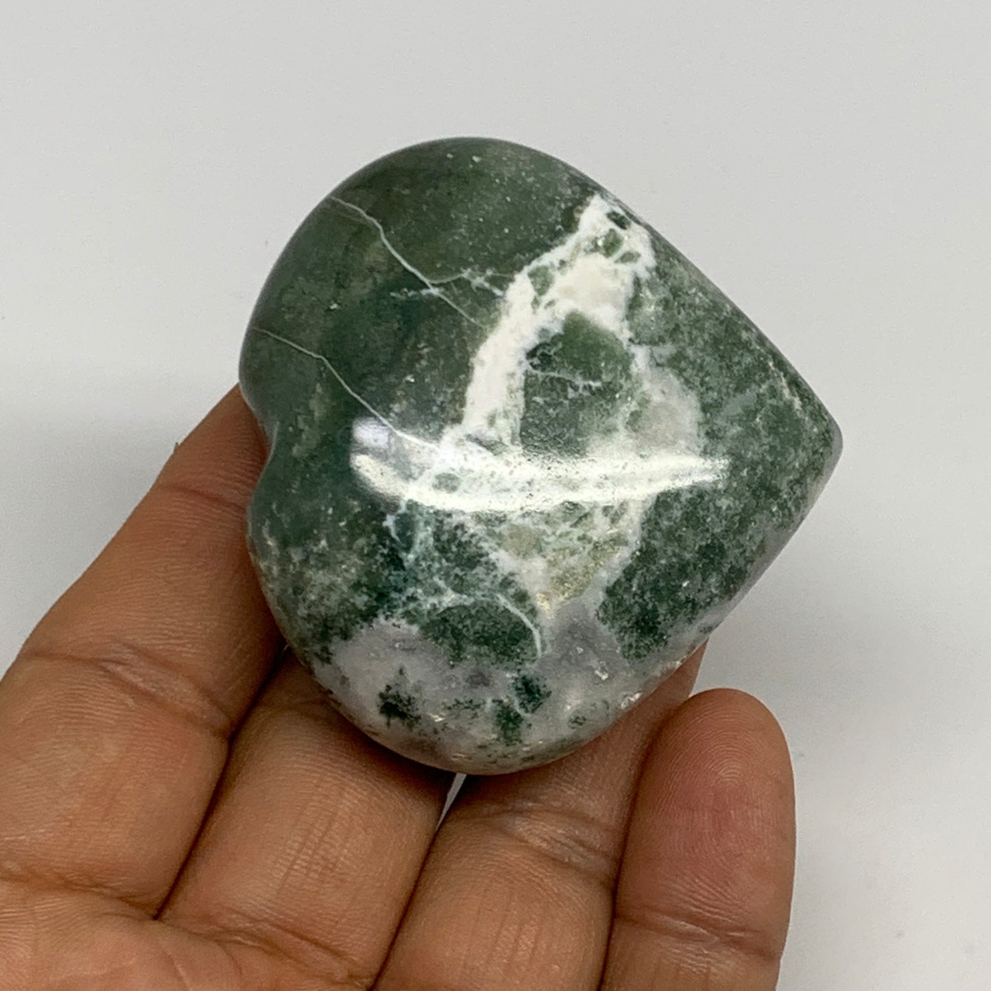 83.8g, 2"x2.2"x0.9", Natural Moss Agate Heart Crystal Gemstone @India, B29520