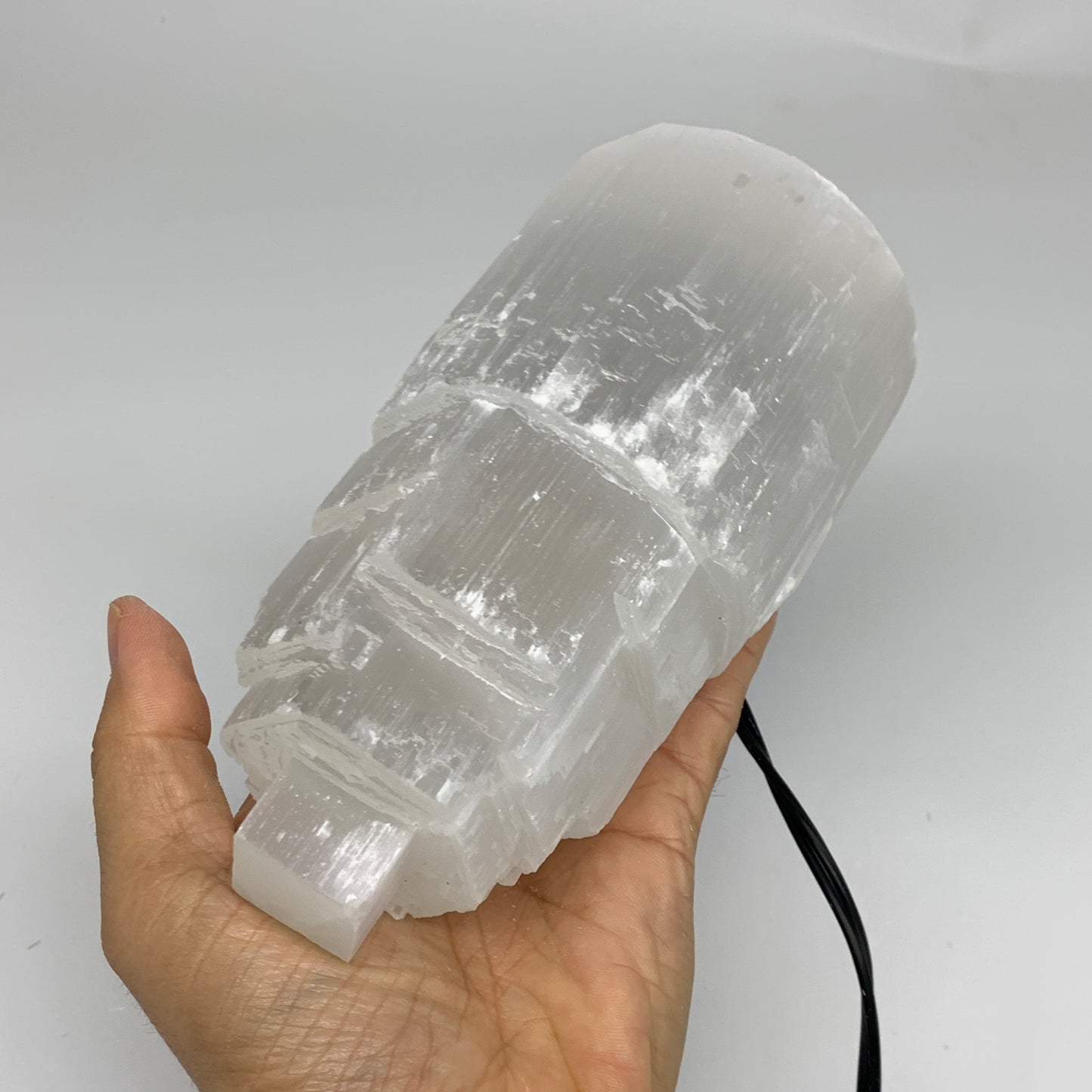 2.1 lbs, 6"x3.1", Raw Rough Selenite (Satin Spar) Lamp Tower, 6ft Chord, B35861