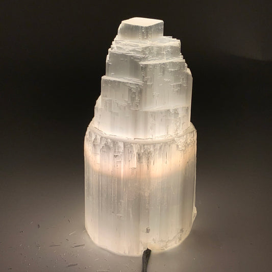 2 lbs, 6"x3", Raw Rough Selenite (Satin Spar) Lamp Tower, 6ft Chord, B35862