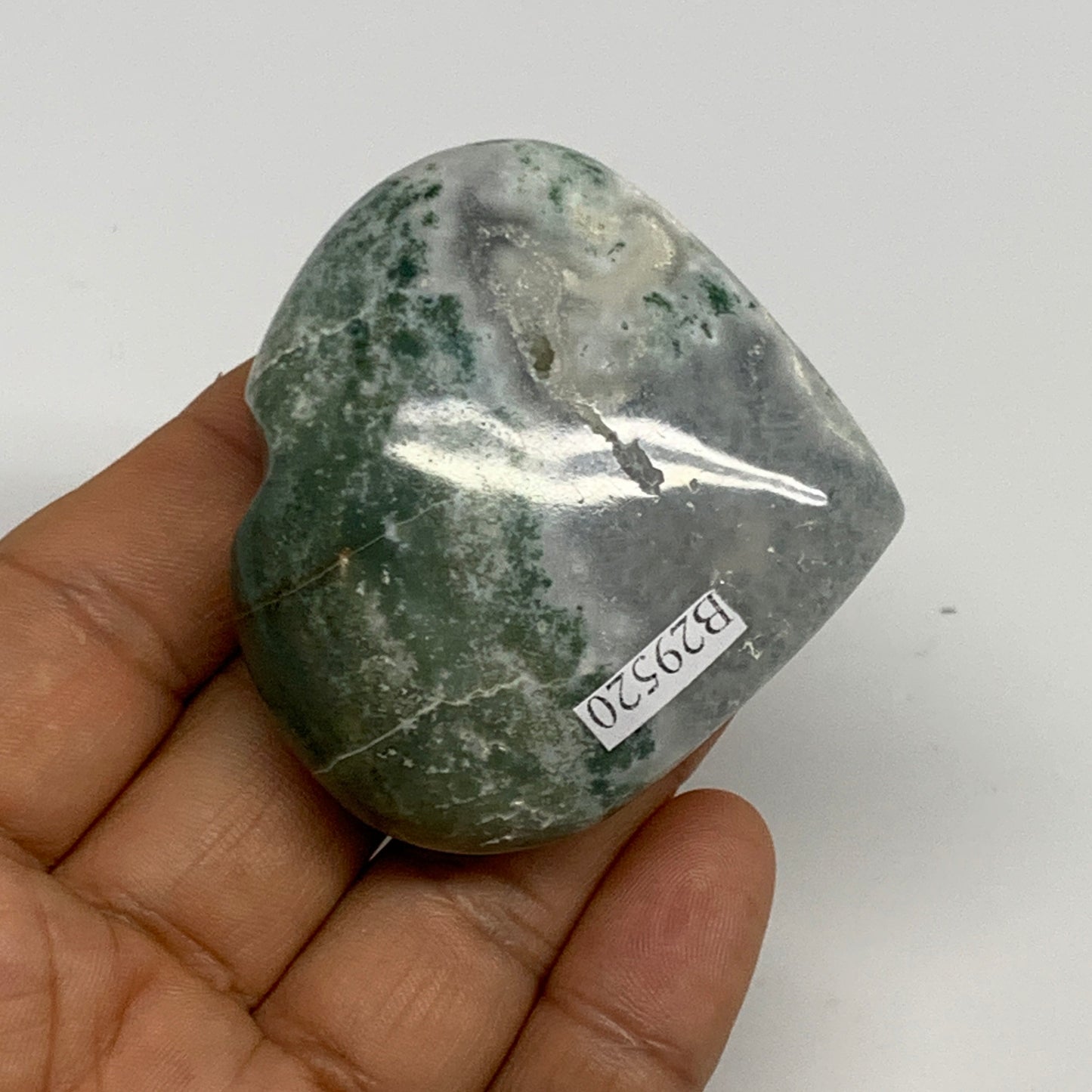 83.8g, 2"x2.2"x0.9", Natural Moss Agate Heart Crystal Gemstone @India, B29520