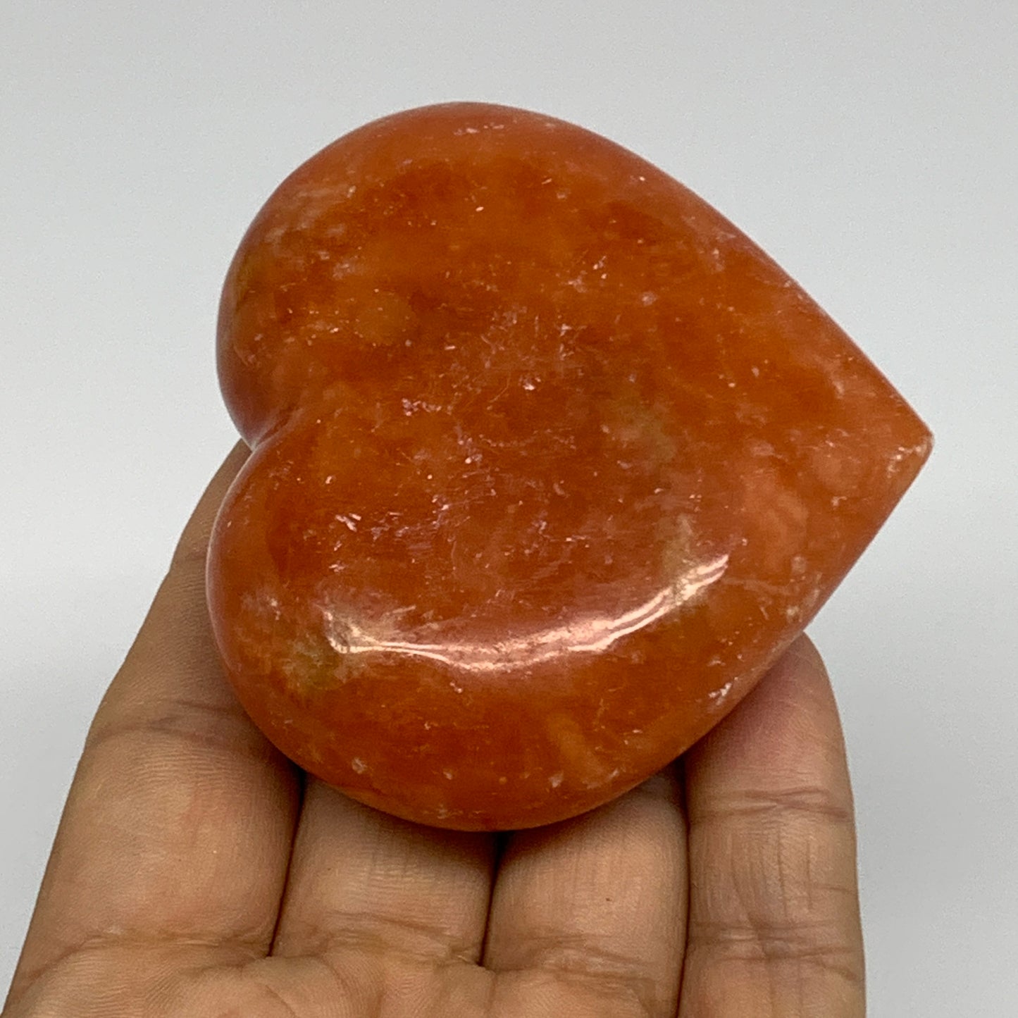 153g, 2.5"x2.8"x1.1" Orange Calcite Heart Gemstones from Madagascar, B33783