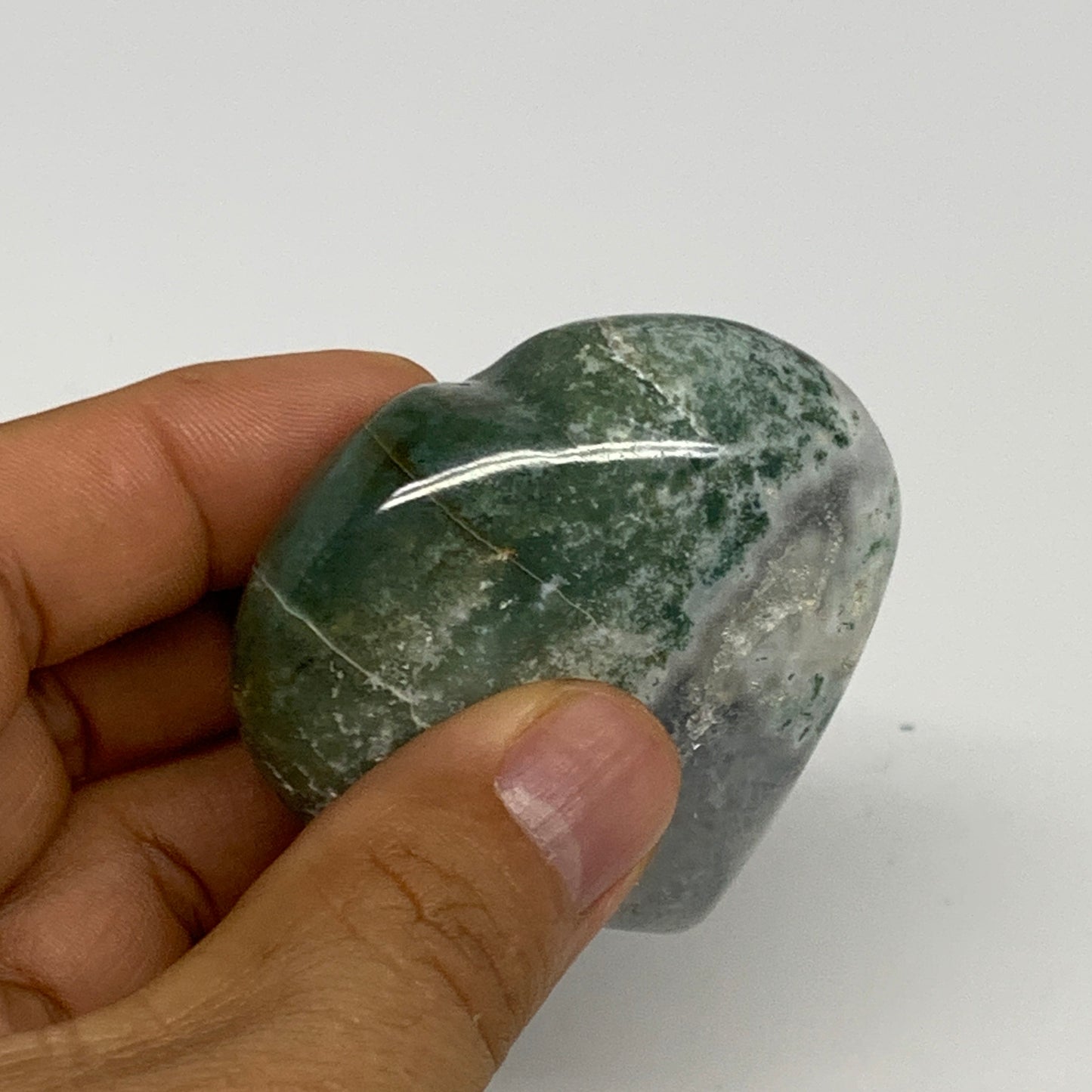 83.8g, 2"x2.2"x0.9", Natural Moss Agate Heart Crystal Gemstone @India, B29520