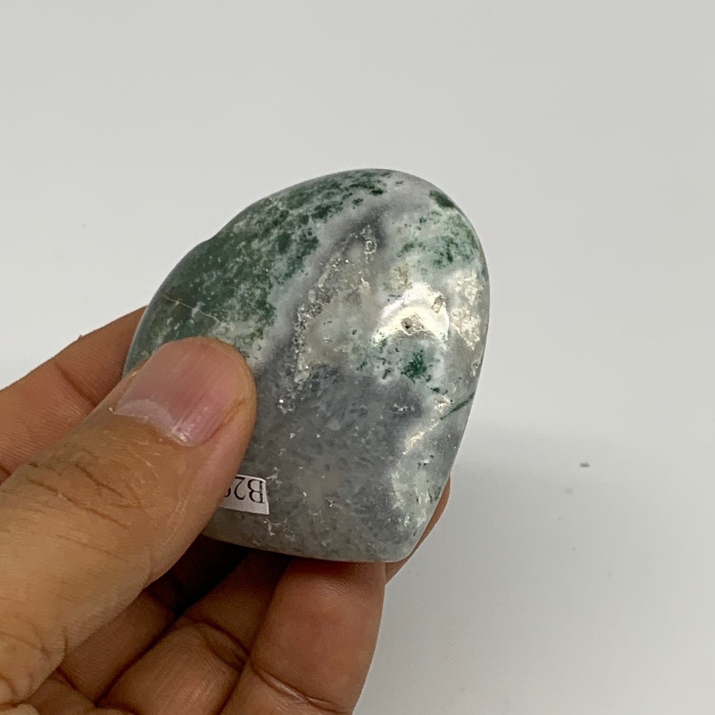 83.8g, 2"x2.2"x0.9", Natural Moss Agate Heart Crystal Gemstone @India, B29520