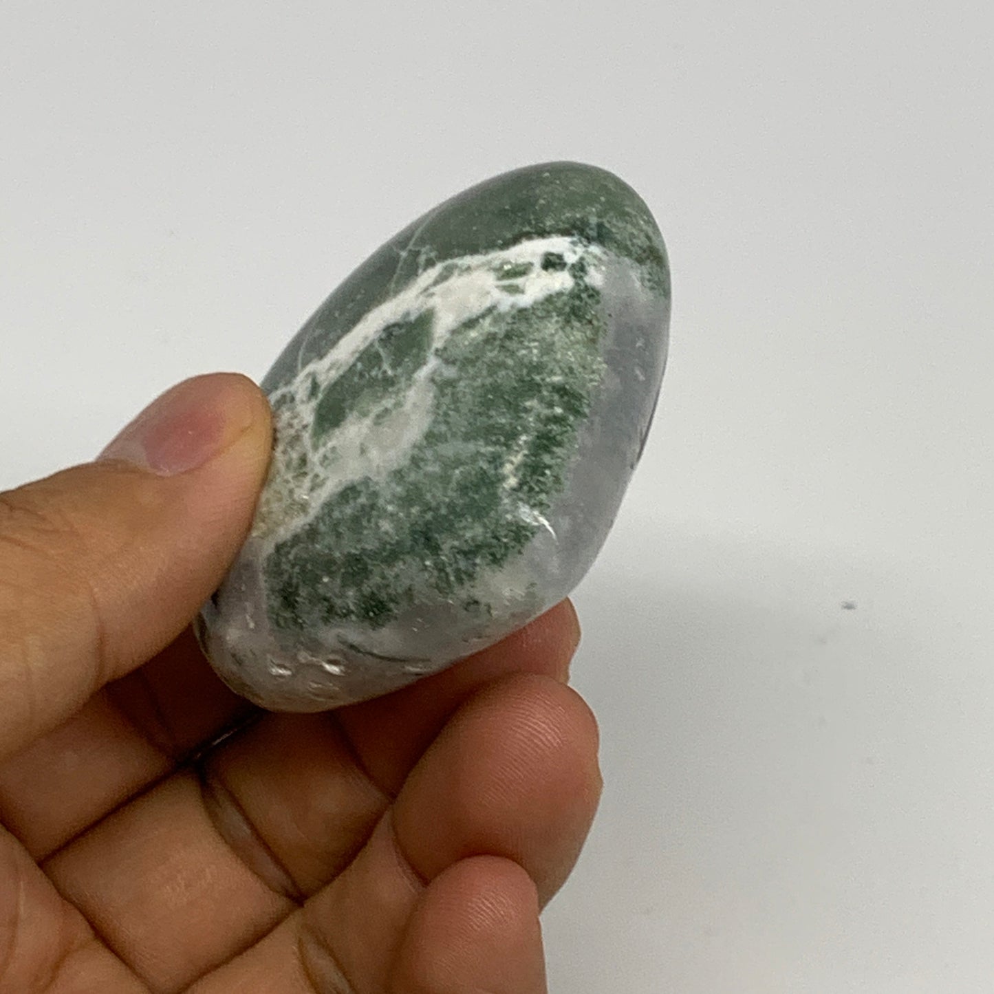 83.8g, 2"x2.2"x0.9", Natural Moss Agate Heart Crystal Gemstone @India, B29520