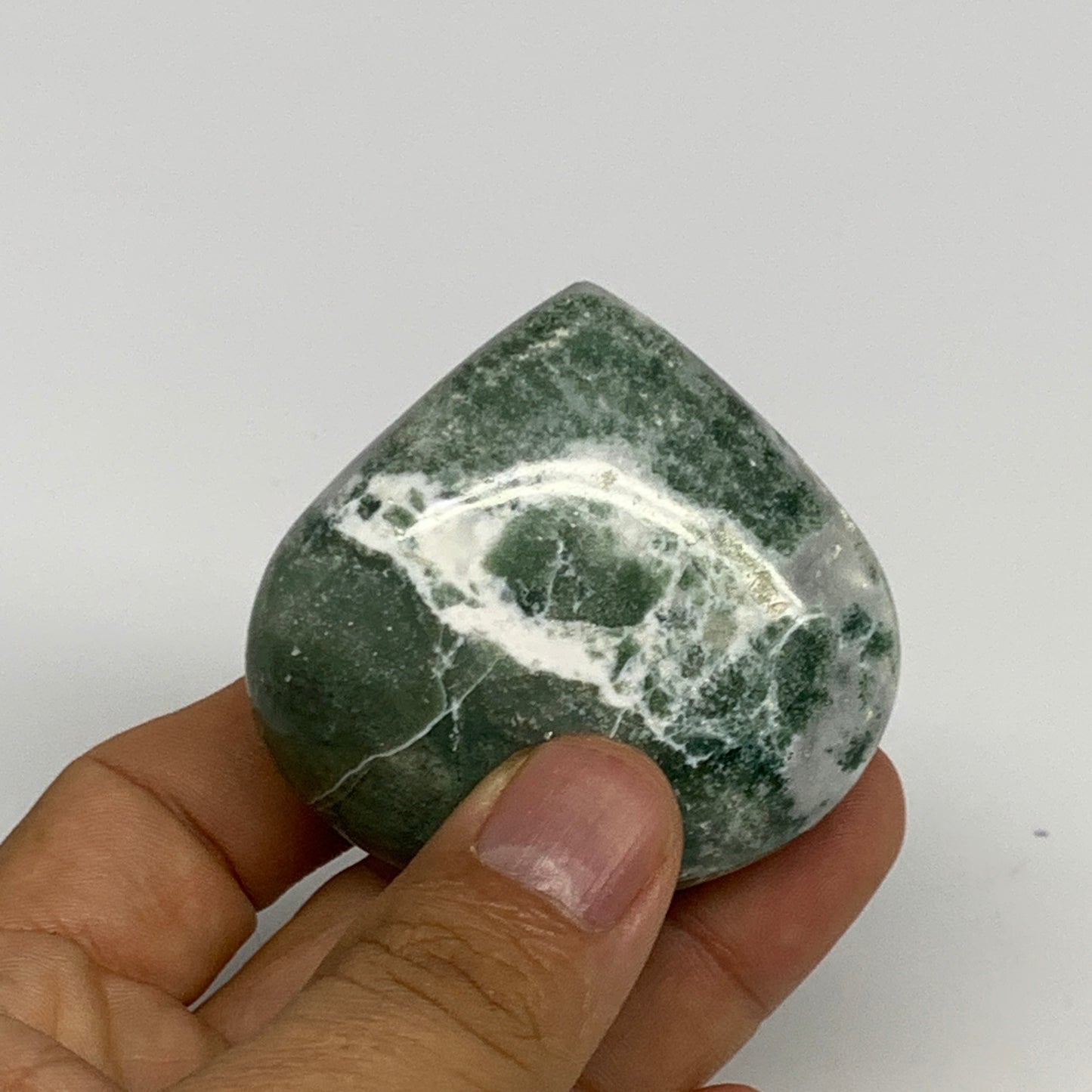 83.8g, 2"x2.2"x0.9", Natural Moss Agate Heart Crystal Gemstone @India, B29520