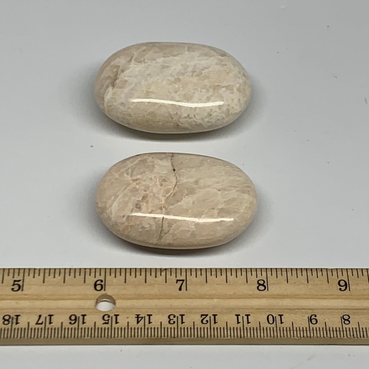 125.1g,2"-2.1", 2pcs, Peach Moonstone Crystal Palm-Stone Polished Reiki, B27969