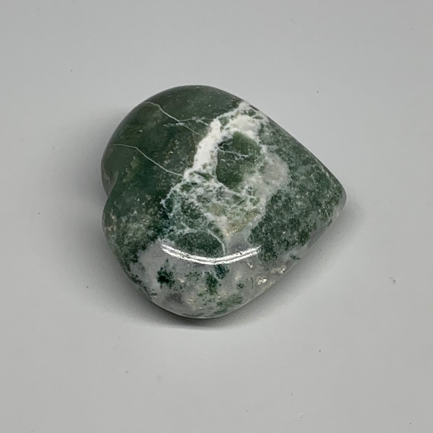 83.8g, 2"x2.2"x0.9", Natural Moss Agate Heart Crystal Gemstone @India, B29520