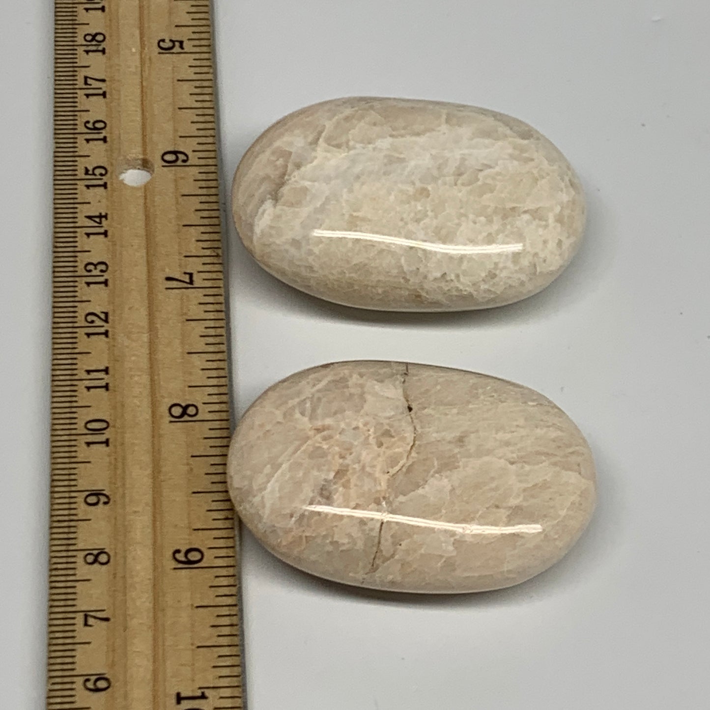 125.1g,2"-2.1", 2pcs, Peach Moonstone Crystal Palm-Stone Polished Reiki, B27969