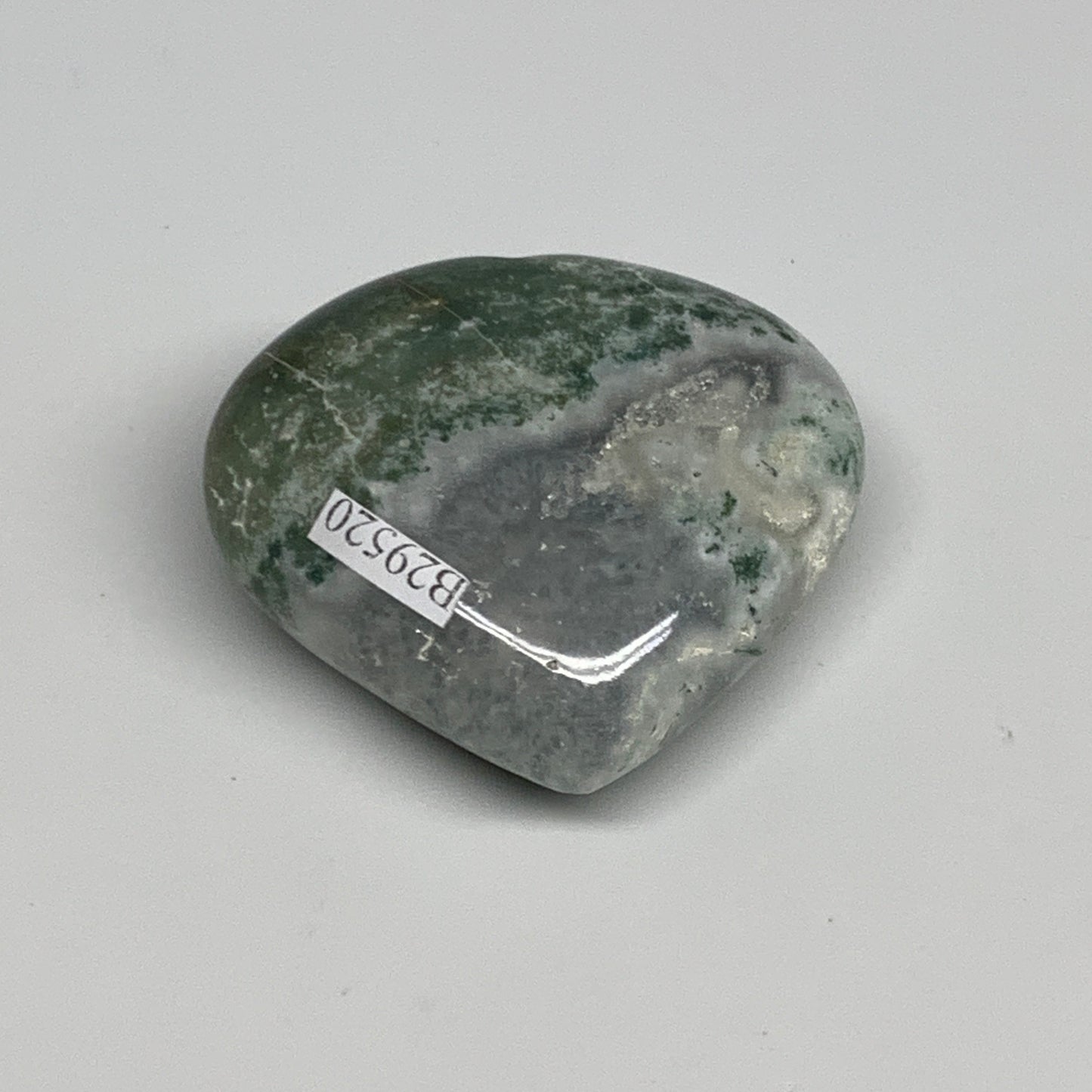 83.8g, 2"x2.2"x0.9", Natural Moss Agate Heart Crystal Gemstone @India, B29520