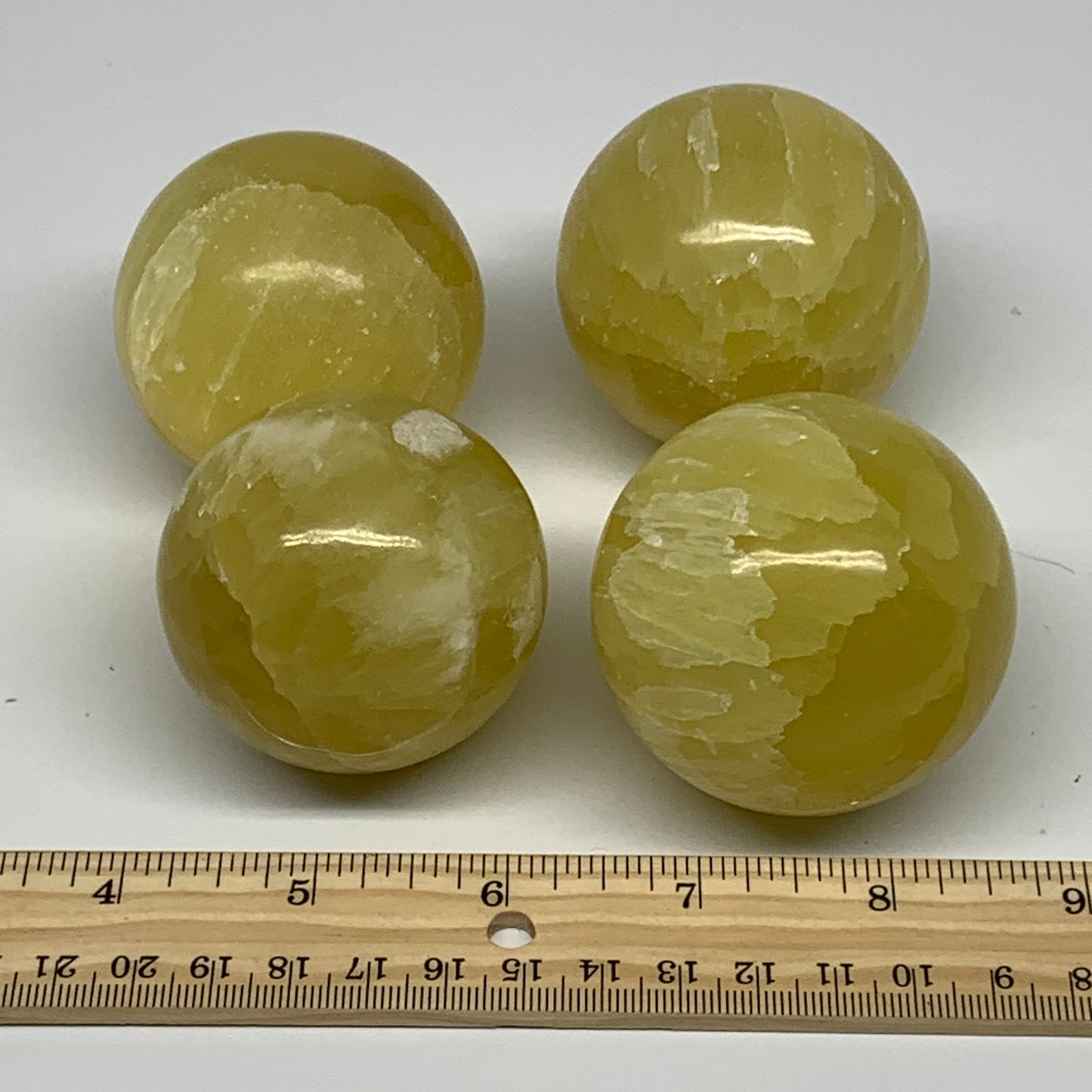 2.2 lbs, 2.1"-2.4", 4pcs Lemon Calcite Spheres Gemstones @Afghanistan, B26021