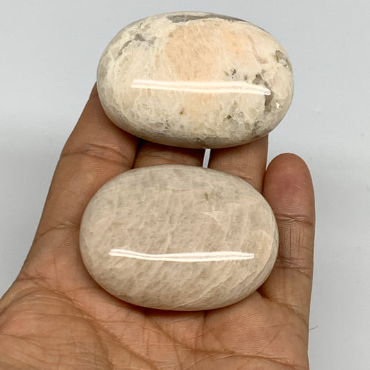 116.1g,2"-2.1", 2pcs, Peach Moonstone Crystal Palm-Stone Polished Reiki, B27970