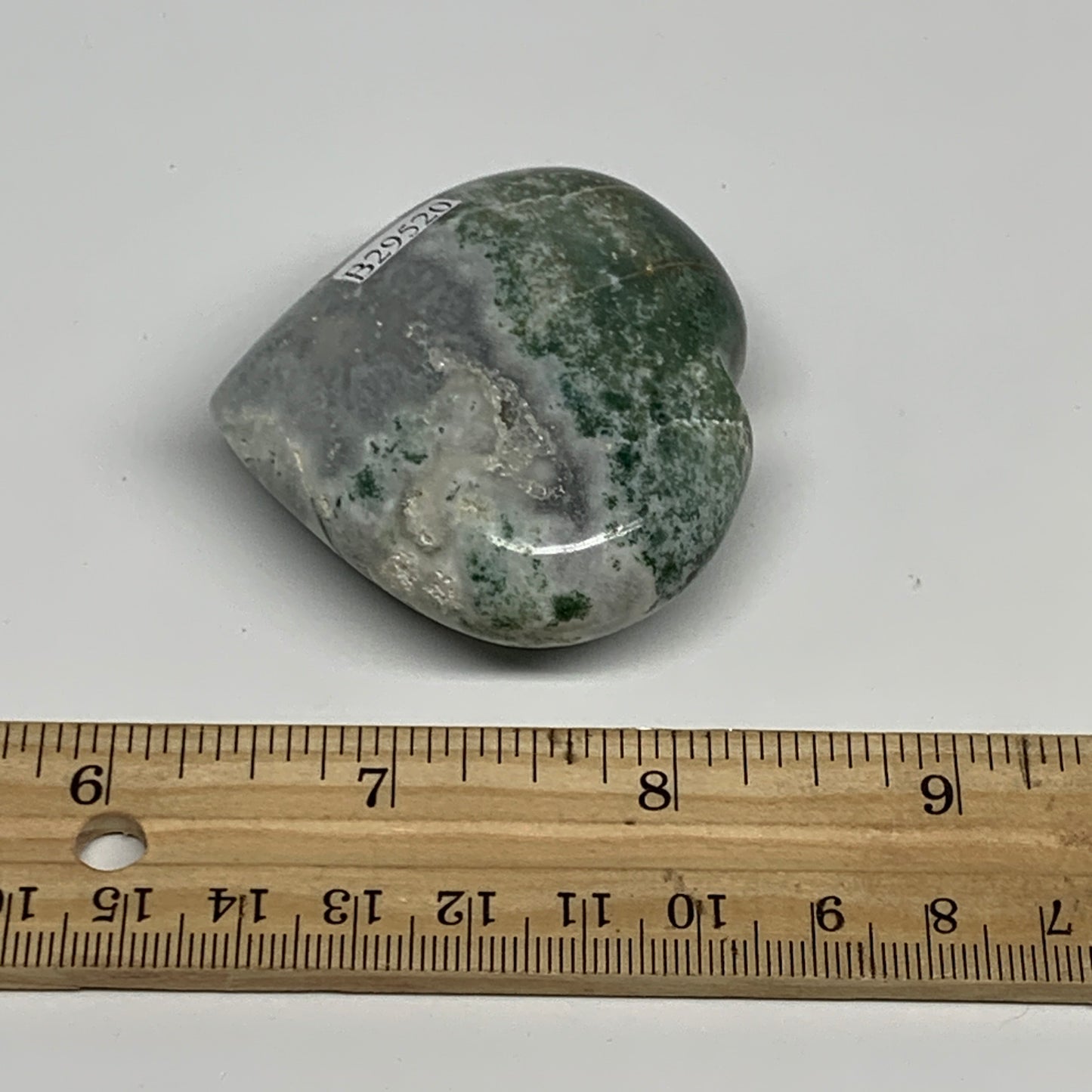 83.8g, 2"x2.2"x0.9", Natural Moss Agate Heart Crystal Gemstone @India, B29520
