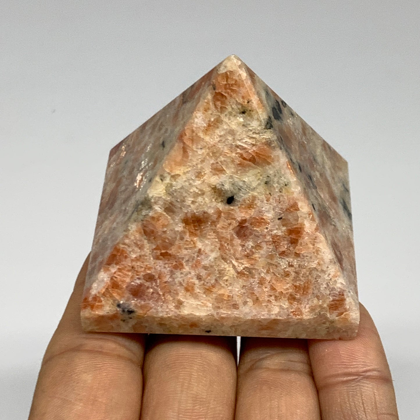 0.33 lbs, 1.8"x2.1"x2.1", Sunstone Pyramid Gemstone, Polished Gemstone, B31778