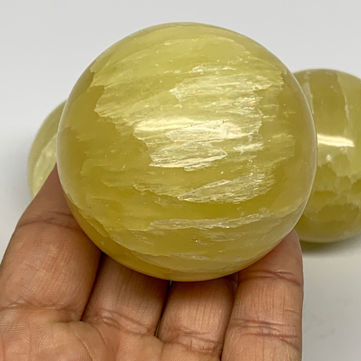 2.2 lbs, 2.1"-2.4", 4pcs Lemon Calcite Spheres Gemstones @Afghanistan, B26021