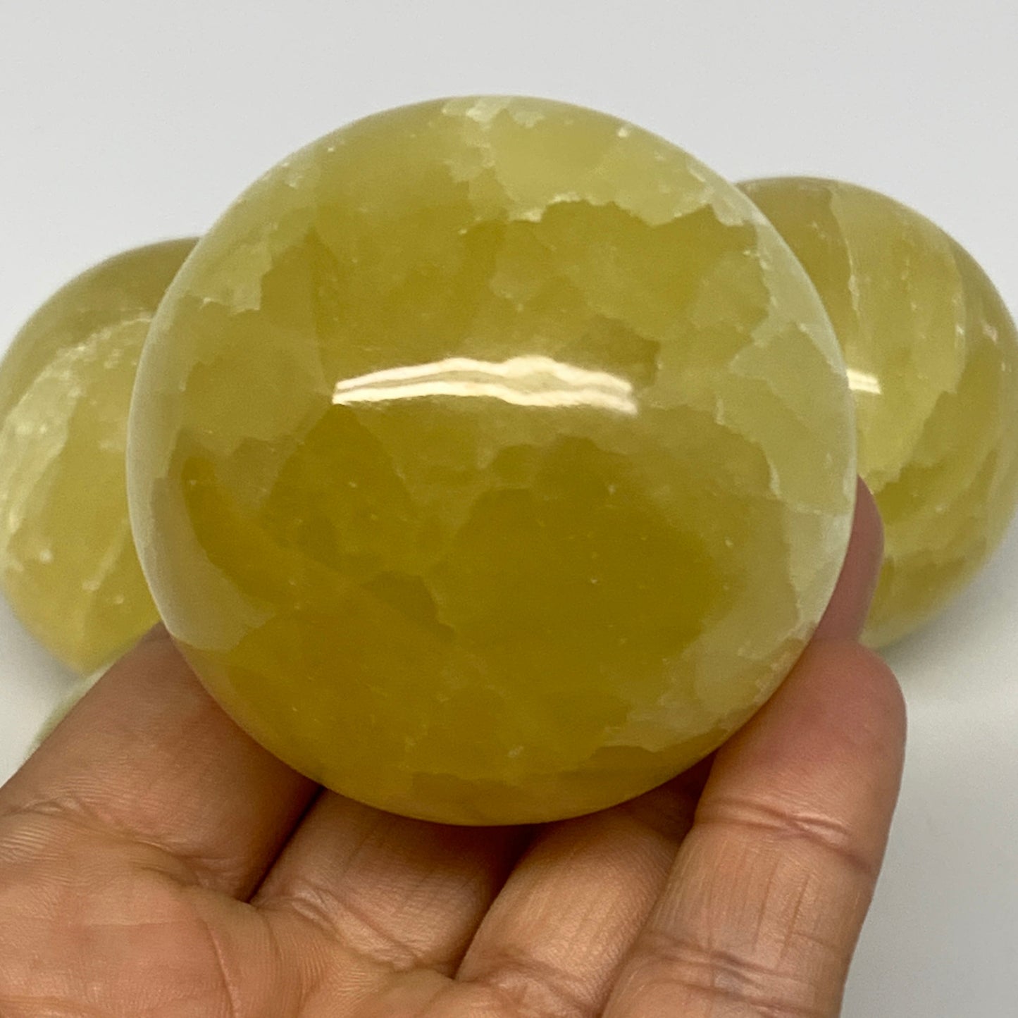 2.2 lbs, 2.1"-2.4", 4pcs Lemon Calcite Spheres Gemstones @Afghanistan, B26021