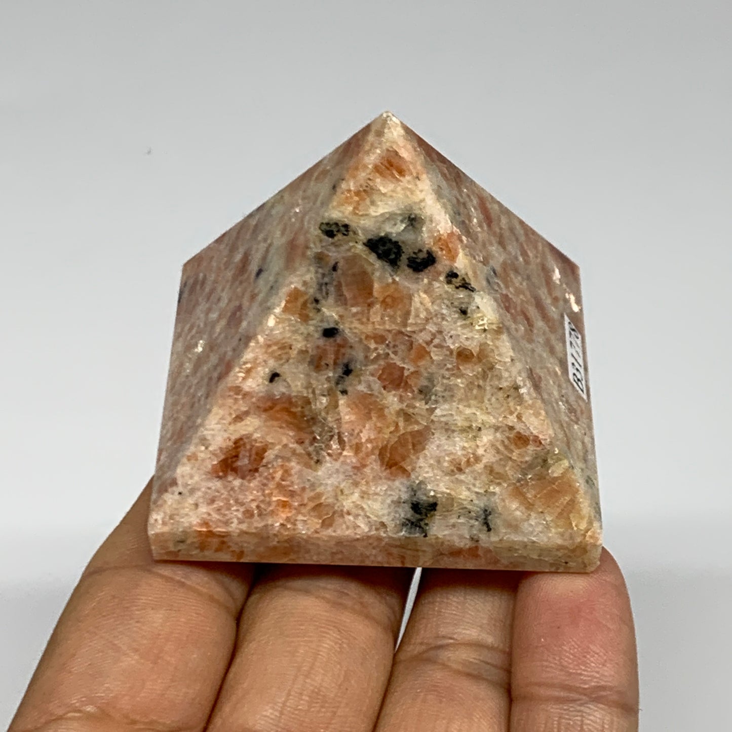 0.33 lbs, 1.8"x2.1"x2.1", Sunstone Pyramid Gemstone, Polished Gemstone, B31778