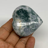 89.7g, 2.1"x2.2"x0.9", Natural Moss Agate Heart Crystal Gemstone @India, B29521