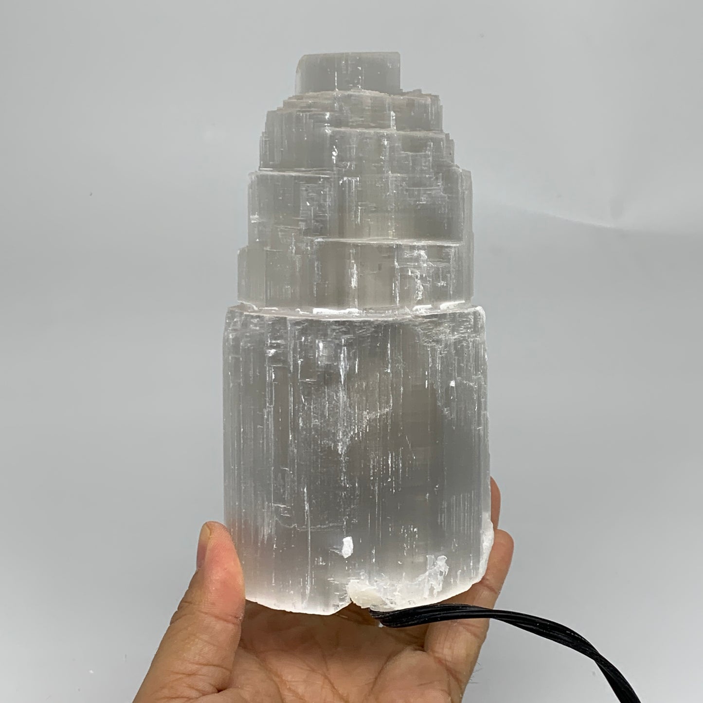 2 lbs, 6"x3", Raw Rough Selenite (Satin Spar) Lamp Tower, 6ft Chord, B35862
