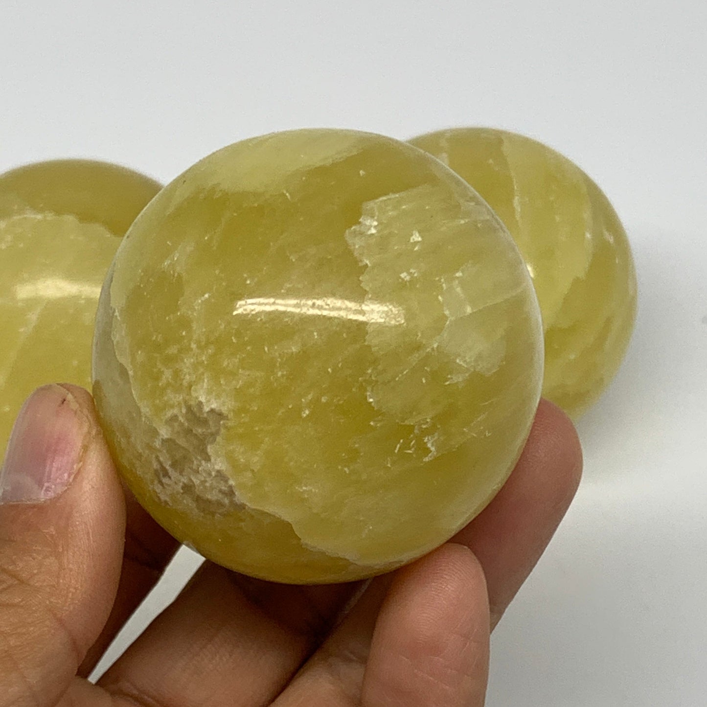 2.2 lbs, 2.1"-2.4", 4pcs Lemon Calcite Spheres Gemstones @Afghanistan, B26021
