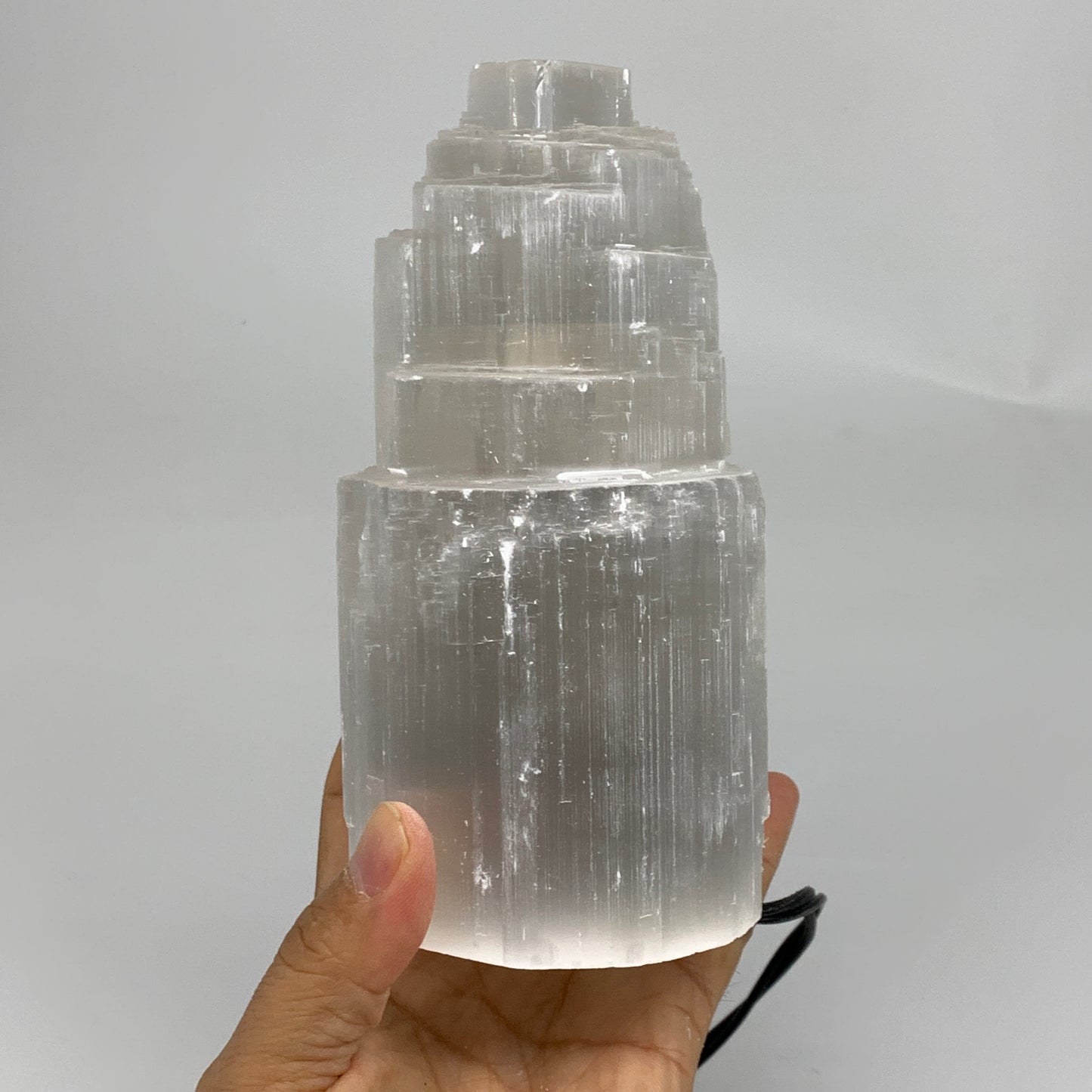 2 lbs, 6"x3", Raw Rough Selenite (Satin Spar) Lamp Tower, 6ft Chord, B35862