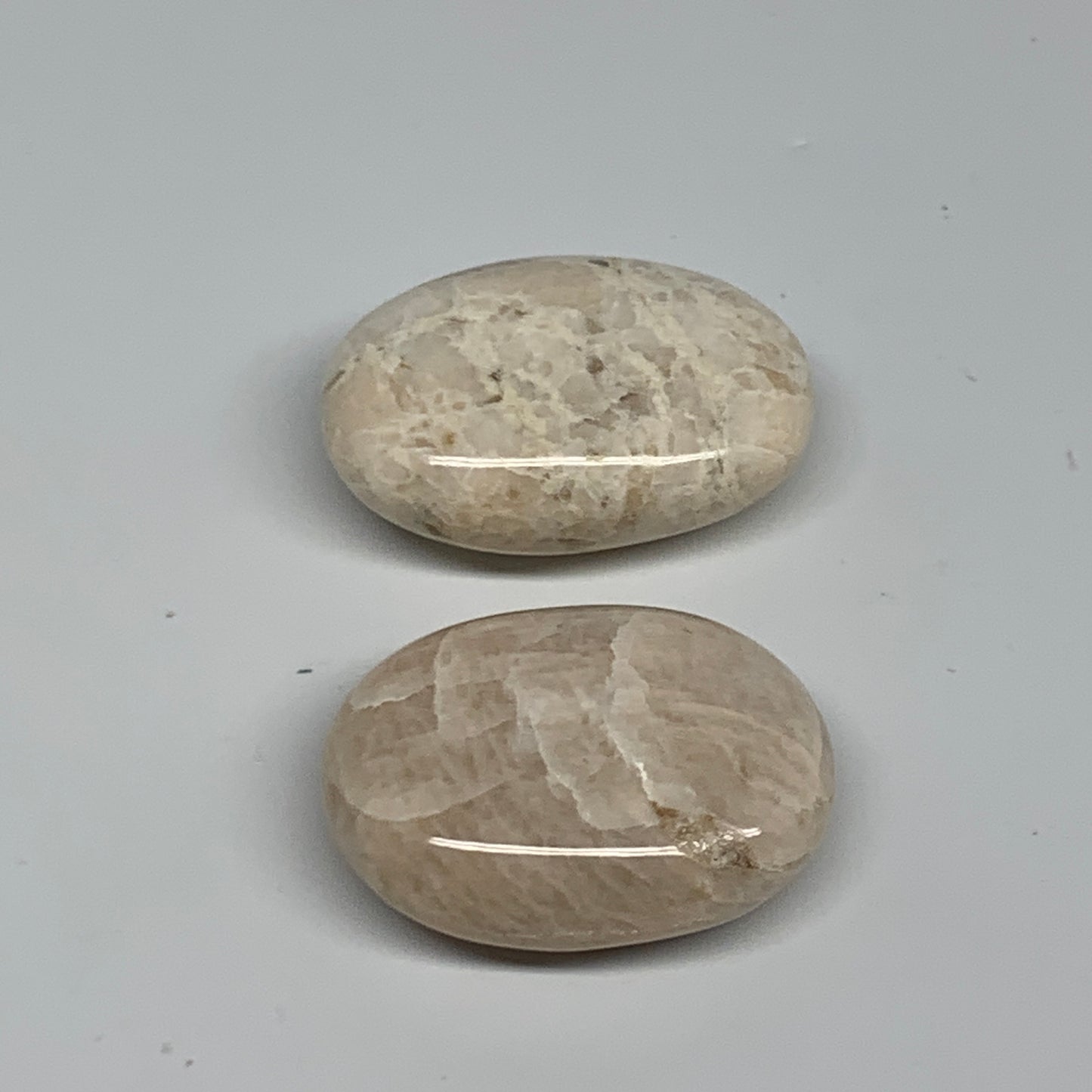 116.1g,2"-2.1", 2pcs, Peach Moonstone Crystal Palm-Stone Polished Reiki, B27970