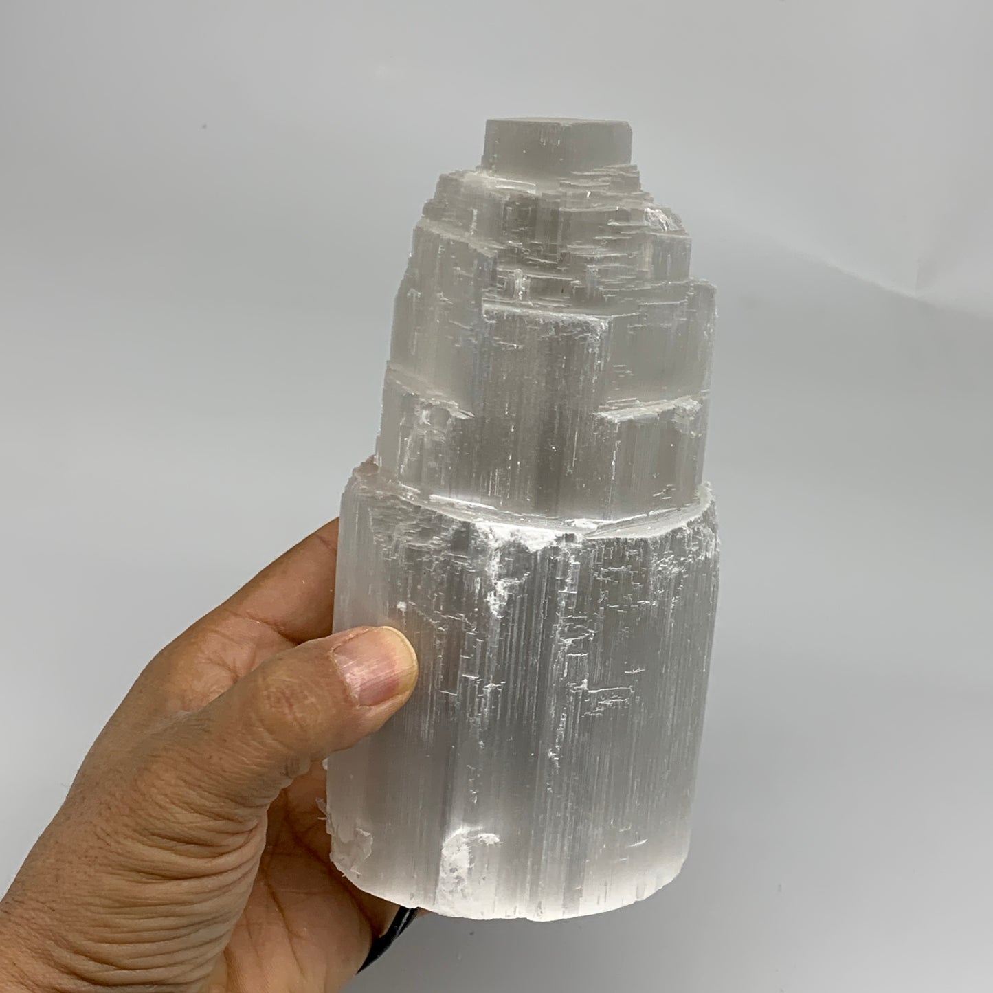 2 lbs, 6"x3", Raw Rough Selenite (Satin Spar) Lamp Tower, 6ft Chord, B35862