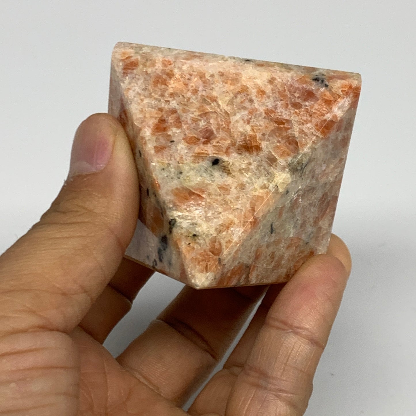 0.33 lbs, 1.8"x2.1"x2.1", Sunstone Pyramid Gemstone, Polished Gemstone, B31778