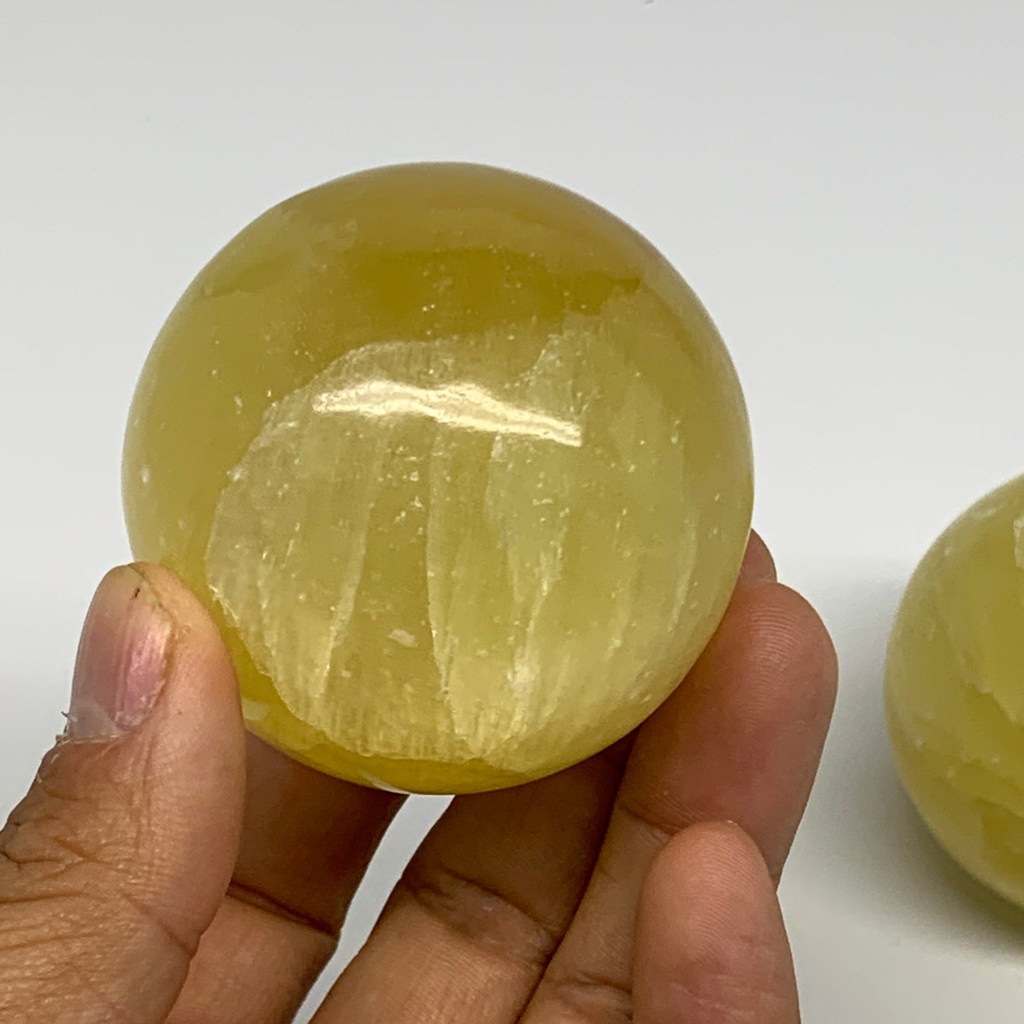 2.2 lbs, 2.1"-2.4", 4pcs Lemon Calcite Spheres Gemstones @Afghanistan, B26021
