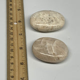 116.1g,2"-2.1", 2pcs, Peach Moonstone Crystal Palm-Stone Polished Reiki, B27970