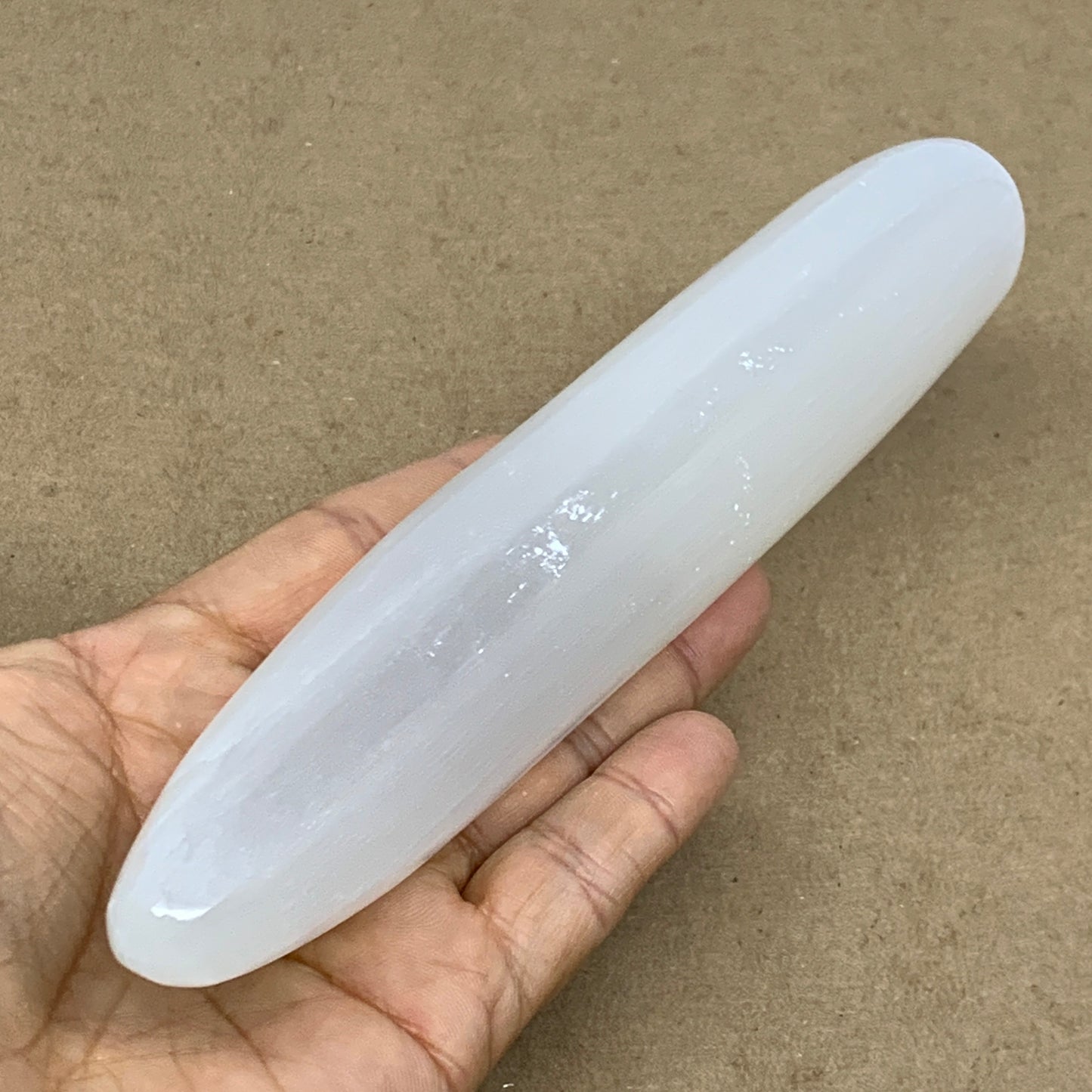 0.60 lbs, 7"x1.3", Natural Solid Selenite Crystal Wand Polished, B36497
