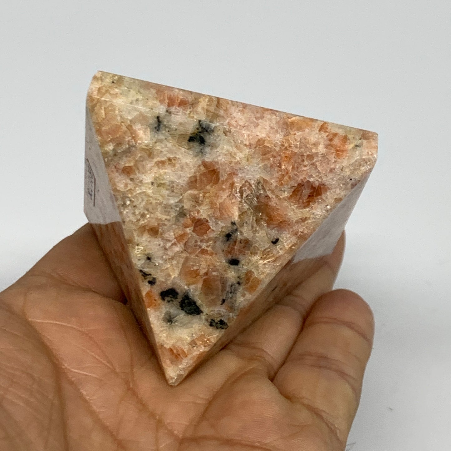 0.33 lbs, 1.8"x2.1"x2.1", Sunstone Pyramid Gemstone, Polished Gemstone, B31778